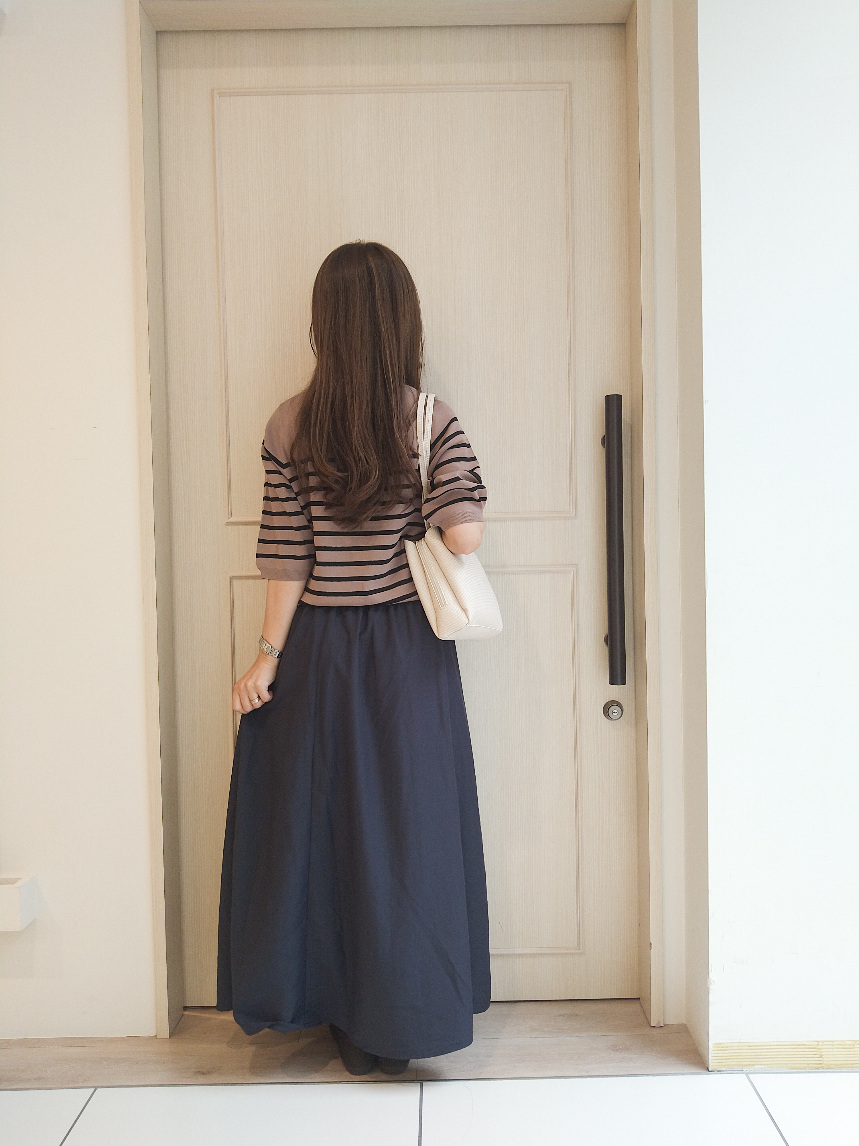 mi-saさんの「SHOO･LA･RUE｜【ガンガン洗える/毛玉になりにくい】二の腕見せない 5分袖ニット」を使ったコーディネート