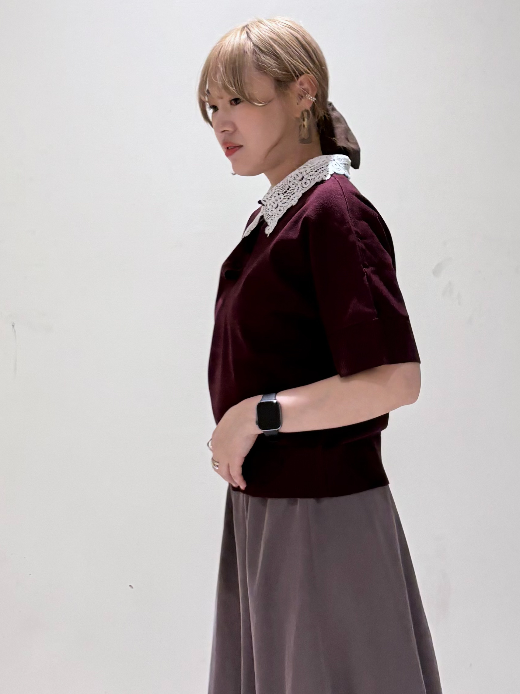 みきちぃさんの「OPAQUE.CLIP｜【森絵梨佳さん着用】2WAY衿ドッキングニット《洗濯機OK》」を使ったコーディネート