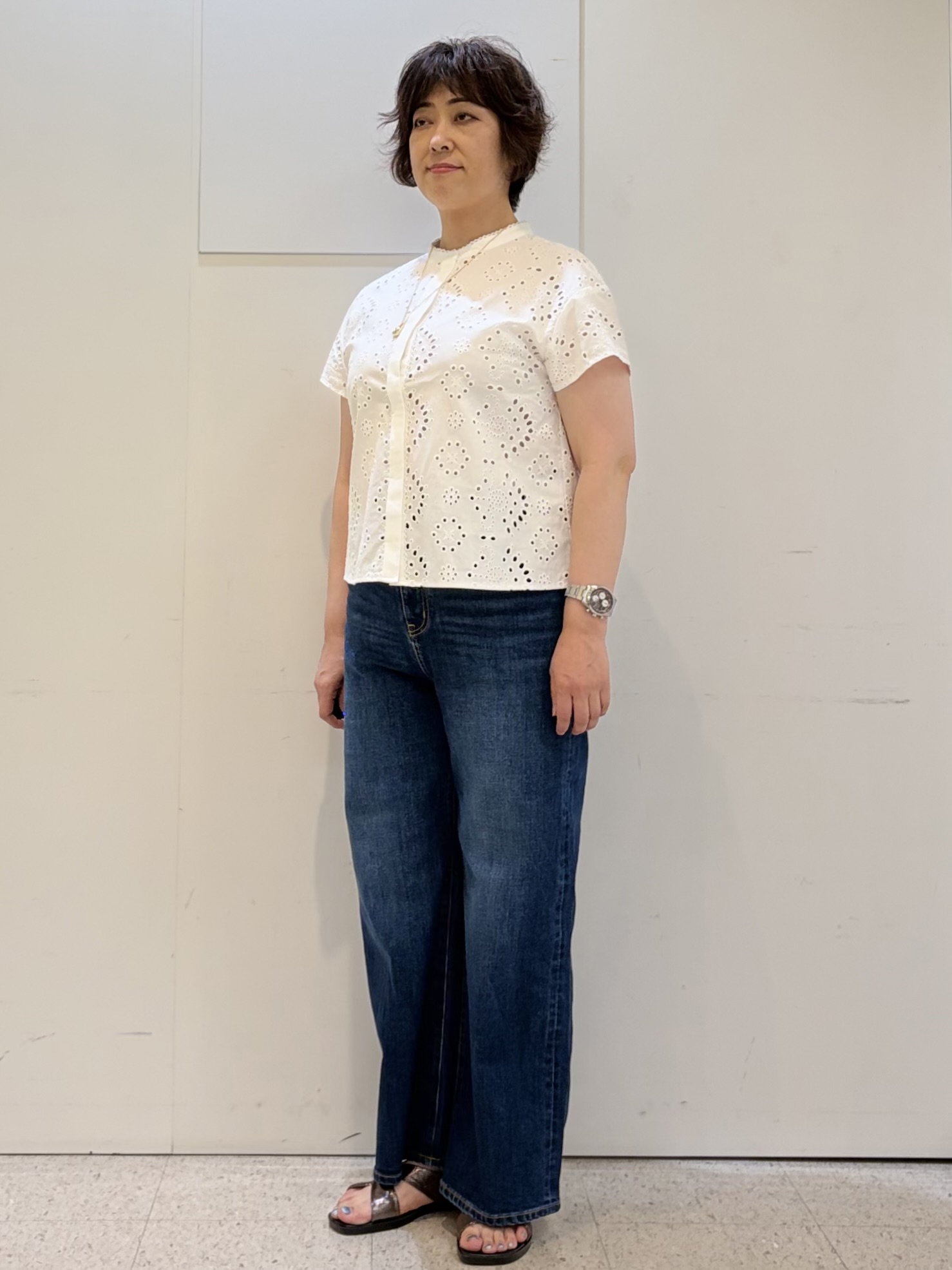 ヤスコさんの「Reflect｜【通勤◎】カットワーク刺繍レース シャツブラウス」を使ったコーディネート