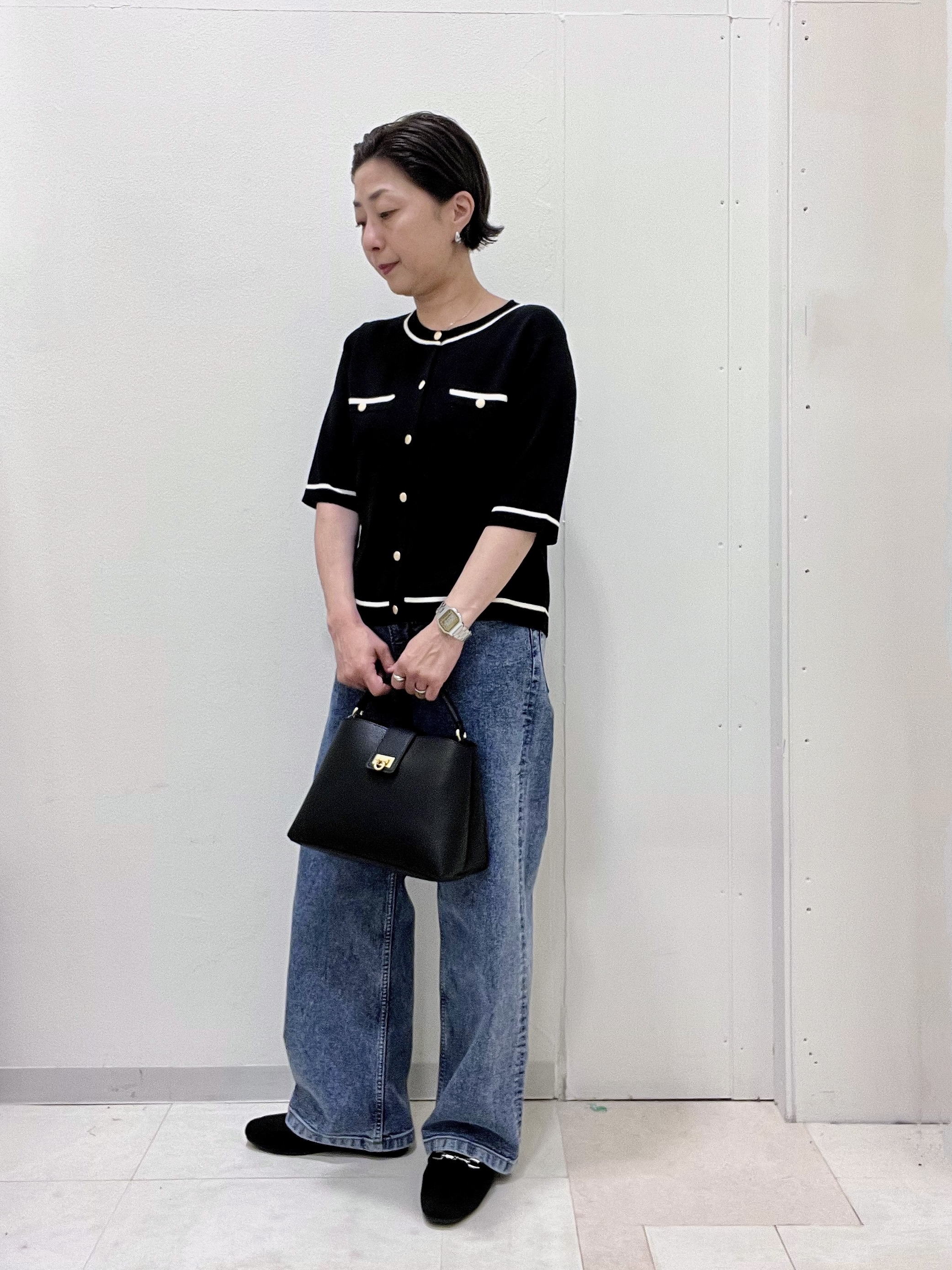 ゆみさんの「SHOO･LA･RUE｜【UV/S-LL/洗濯機可】毛玉になりにくい 配色5分袖カーディガン」を使ったコーディネート