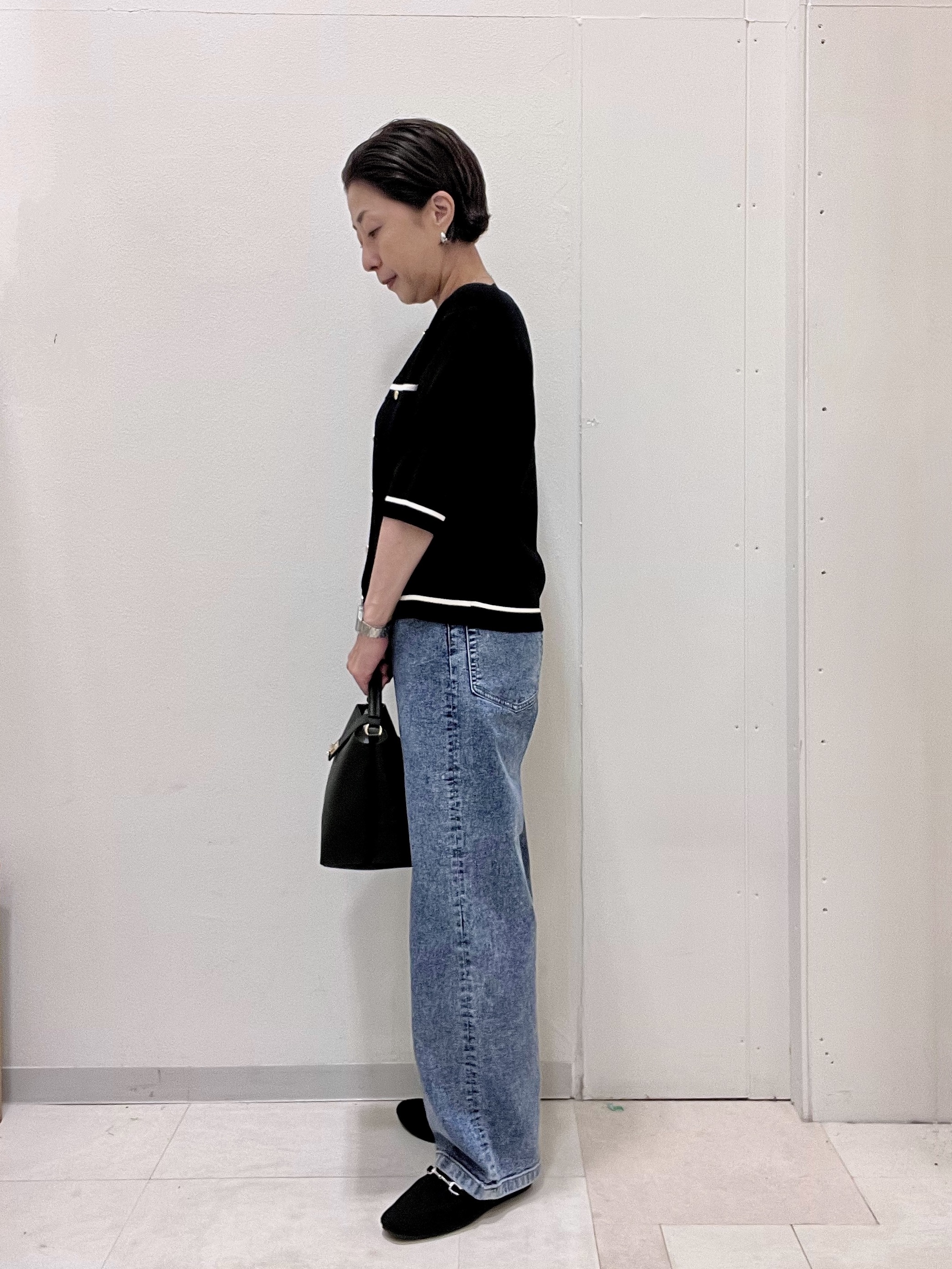 ゆみさんの「SHOO･LA･RUE｜【UV/S-LL/洗濯機可】毛玉になりにくい 配色5分袖カーディガン」を使ったコーディネート