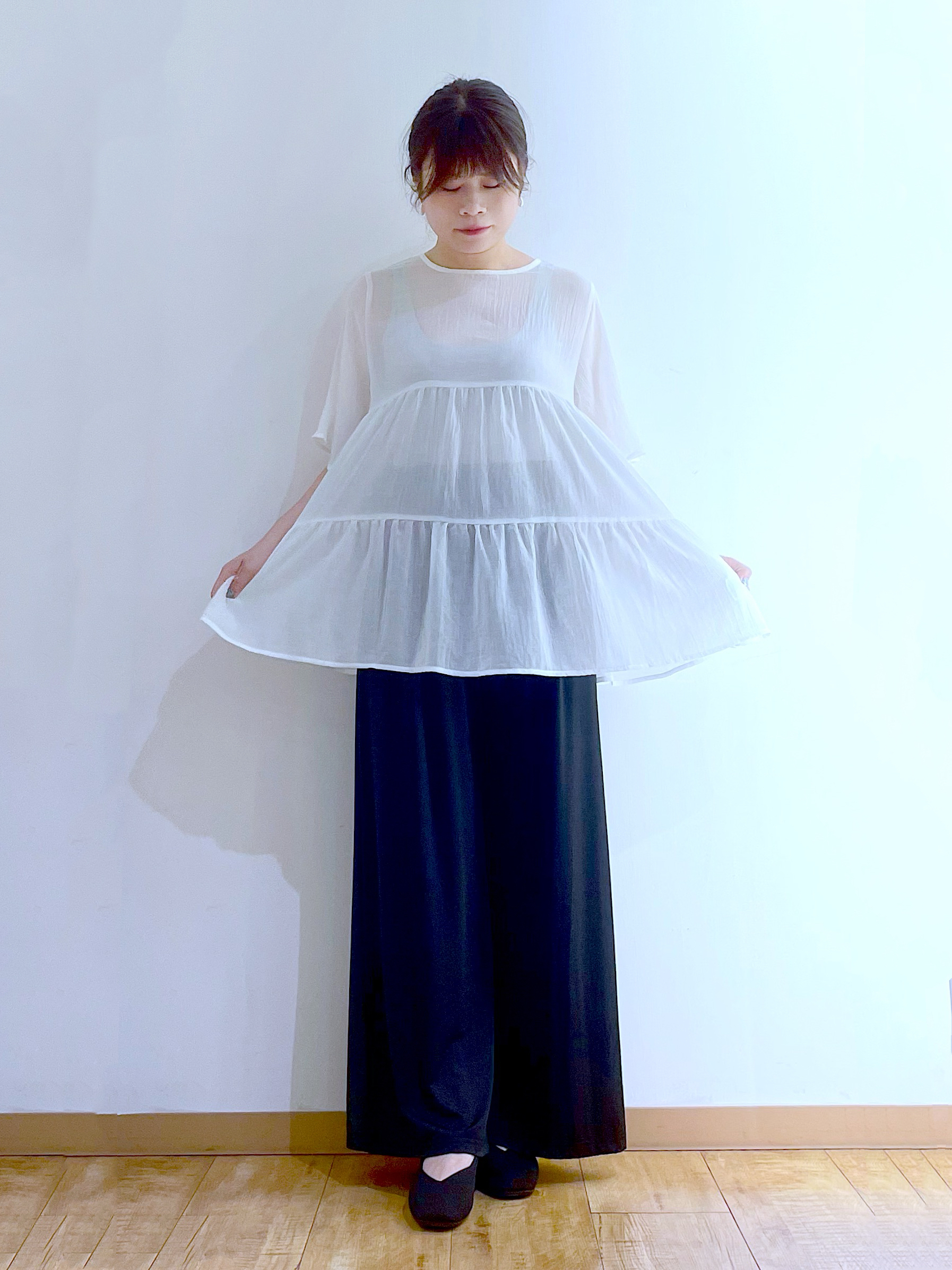 かのさんの「SHOO･LA･RUE｜【S-LL/洗濯機可】冷房、日焼け対策に 配色シアーカーディガン」を使ったコーディネート