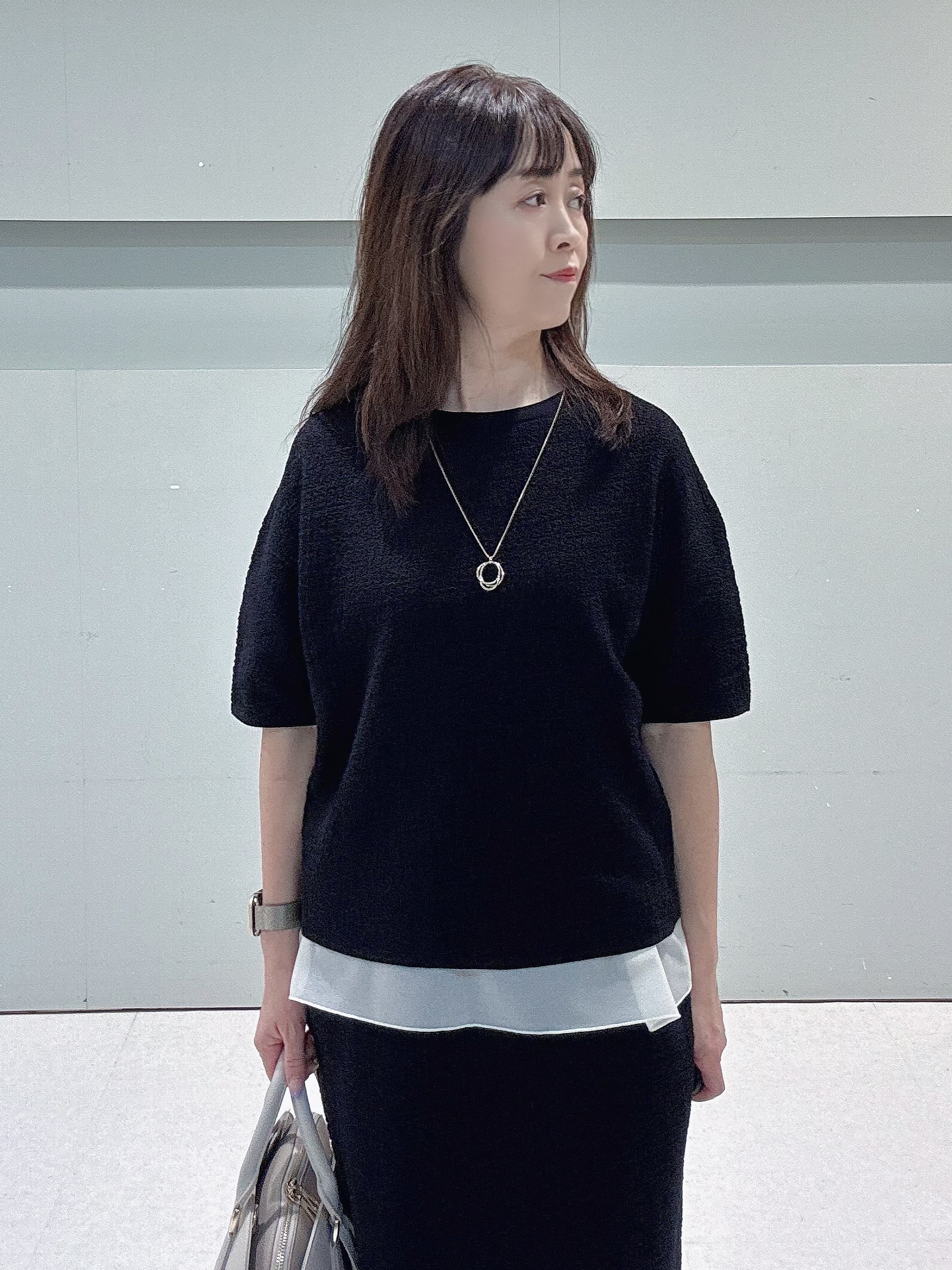 makiさんの「UNTITLED｜【セットアップ可/ストレッチ性】ドライタッチニットプルオーバー」を使ったコーディネート
