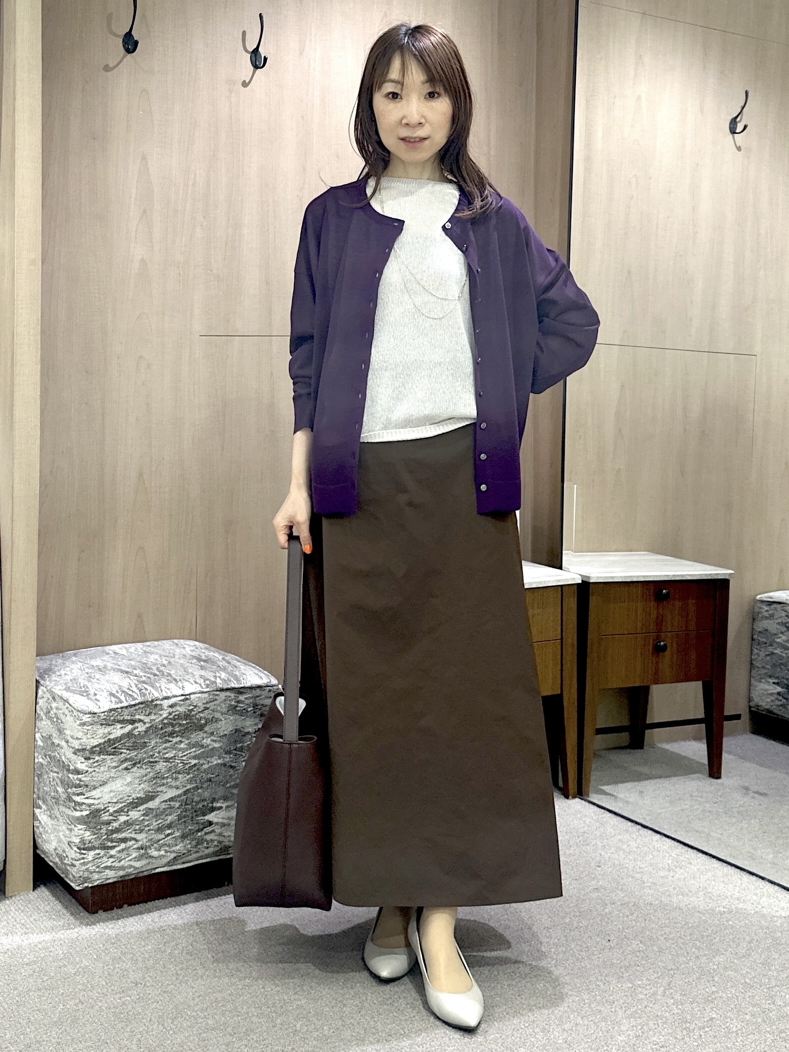 Miwaさんの「UNTITLED｜【アンサンブル可/秋羽織り/シアー】前後2WAYカーディガン」を使ったコーディネート