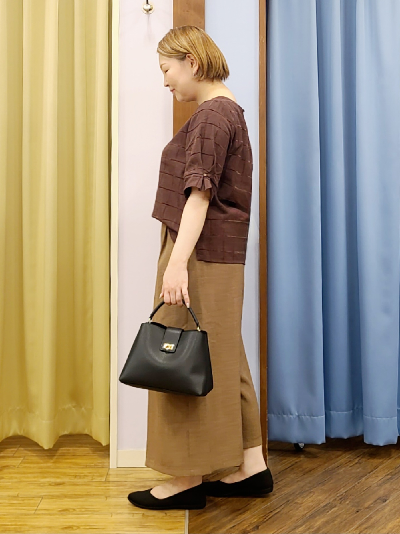 Chiiさんの「SHOO･LA･RUE｜【セットアップ可/S-LL】1枚で秋気分 モールチェックタックスリーブ ブラウス」を使ったコーディネート