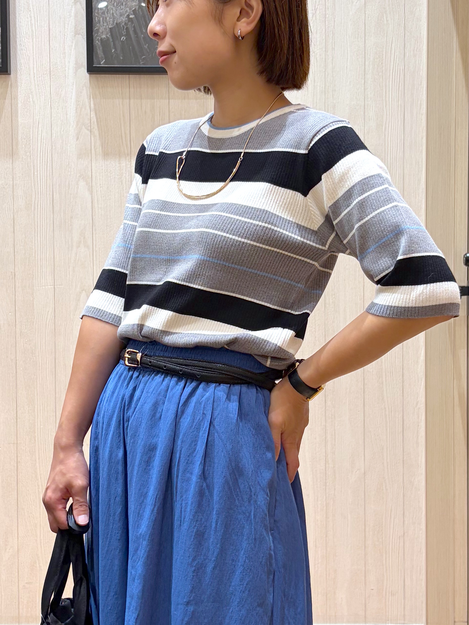shirayuuuさんの「SHOO･LA･RUE｜【S-LL】オンオフ着られる マルチボーダーリブニット」を使ったコーディネート