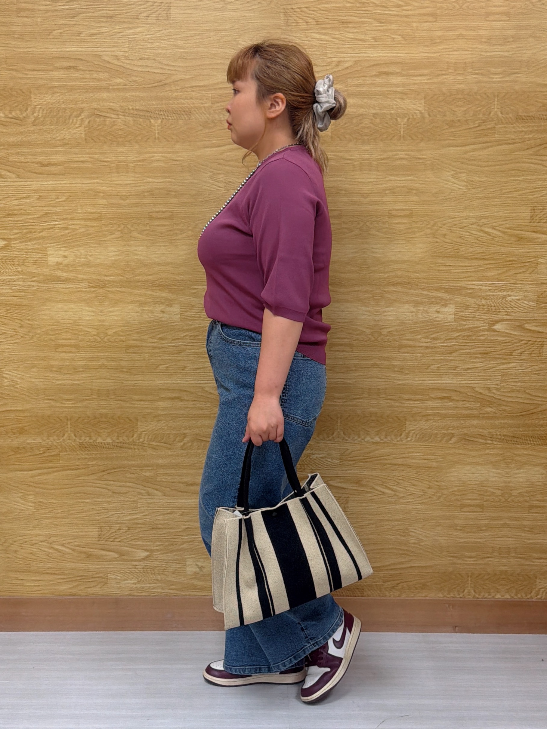 ぁむさんの「SHOO･LA･RUE｜【ガンガン洗える/毛玉になりにくい】二の腕見せない 5分袖ニット」を使ったコーディネート