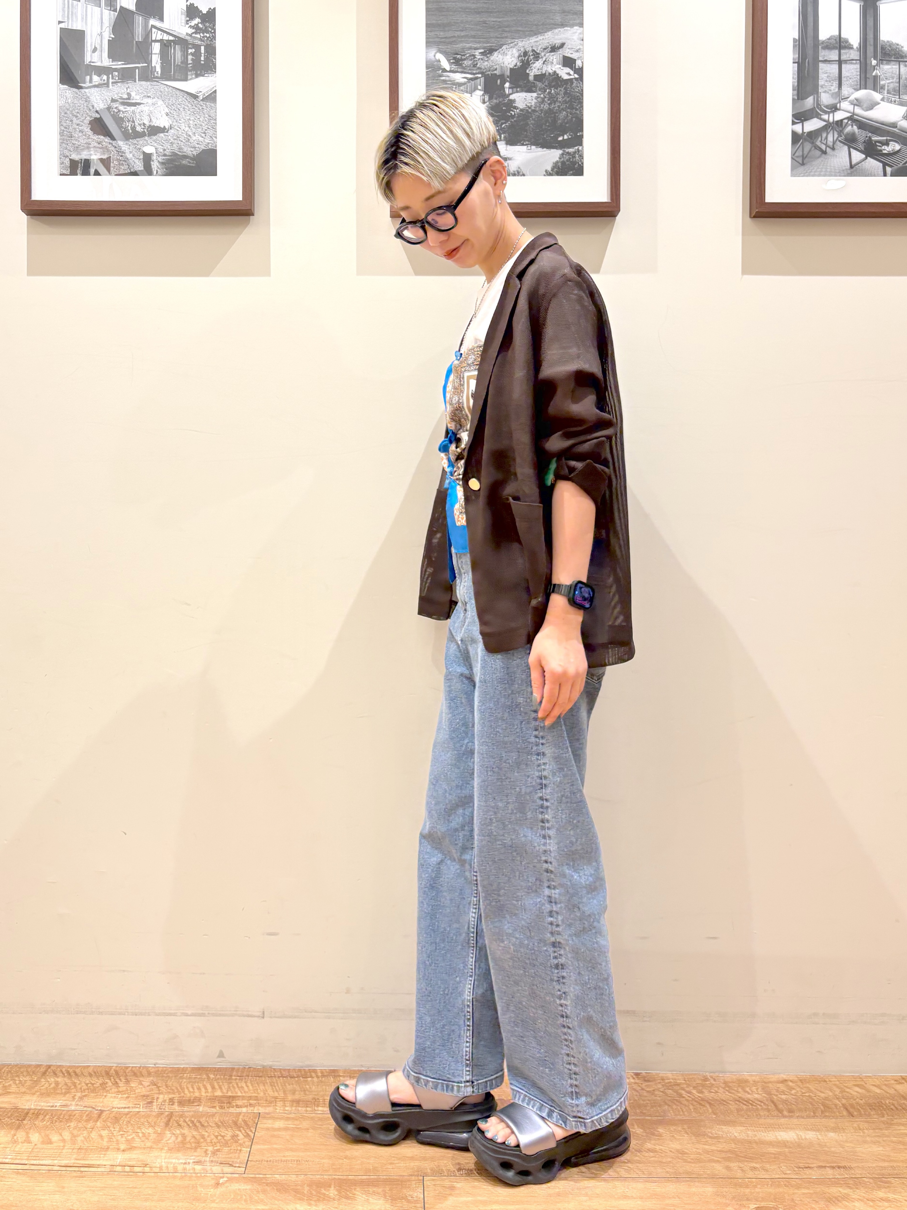Ayumiさんの「SHOO･LA･RUE｜【通気性〇/セットアップ可/S-LL/洗濯機可】紫外線対策にも メッシュテーラードジャケット」を使ったコーディネート