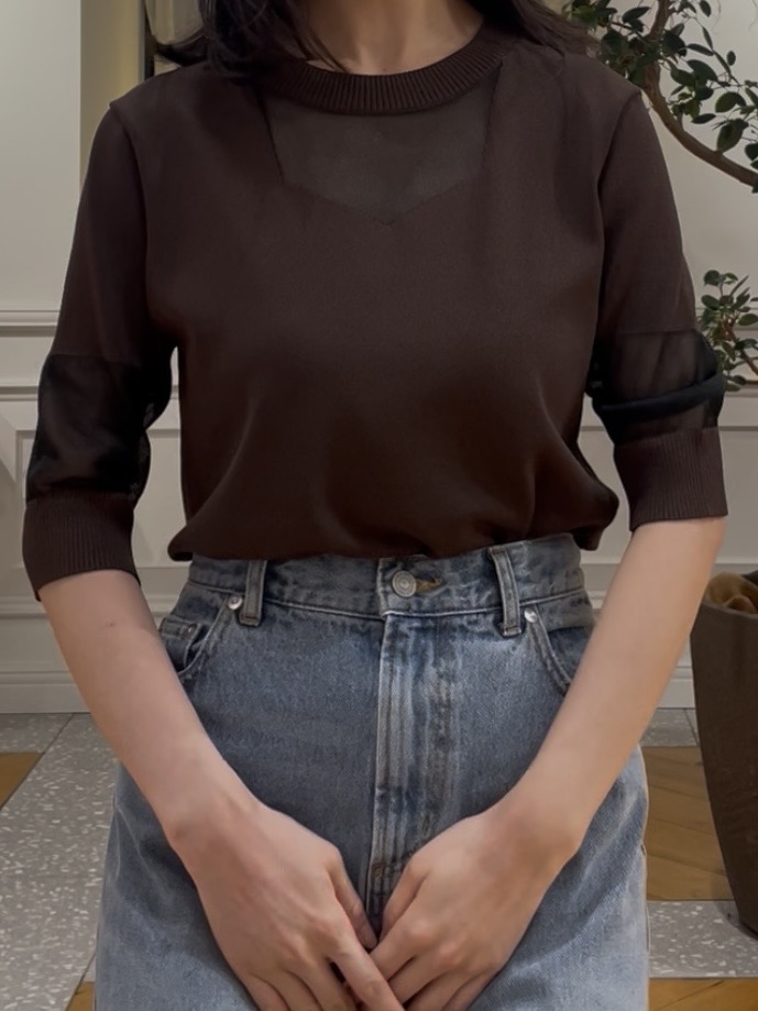 Lilyさんの「DRESSTERIOR｜【日本製/シアー素材】ウォッシャブルニット ハーフスリーブプルオーバー」を使ったコーディネート