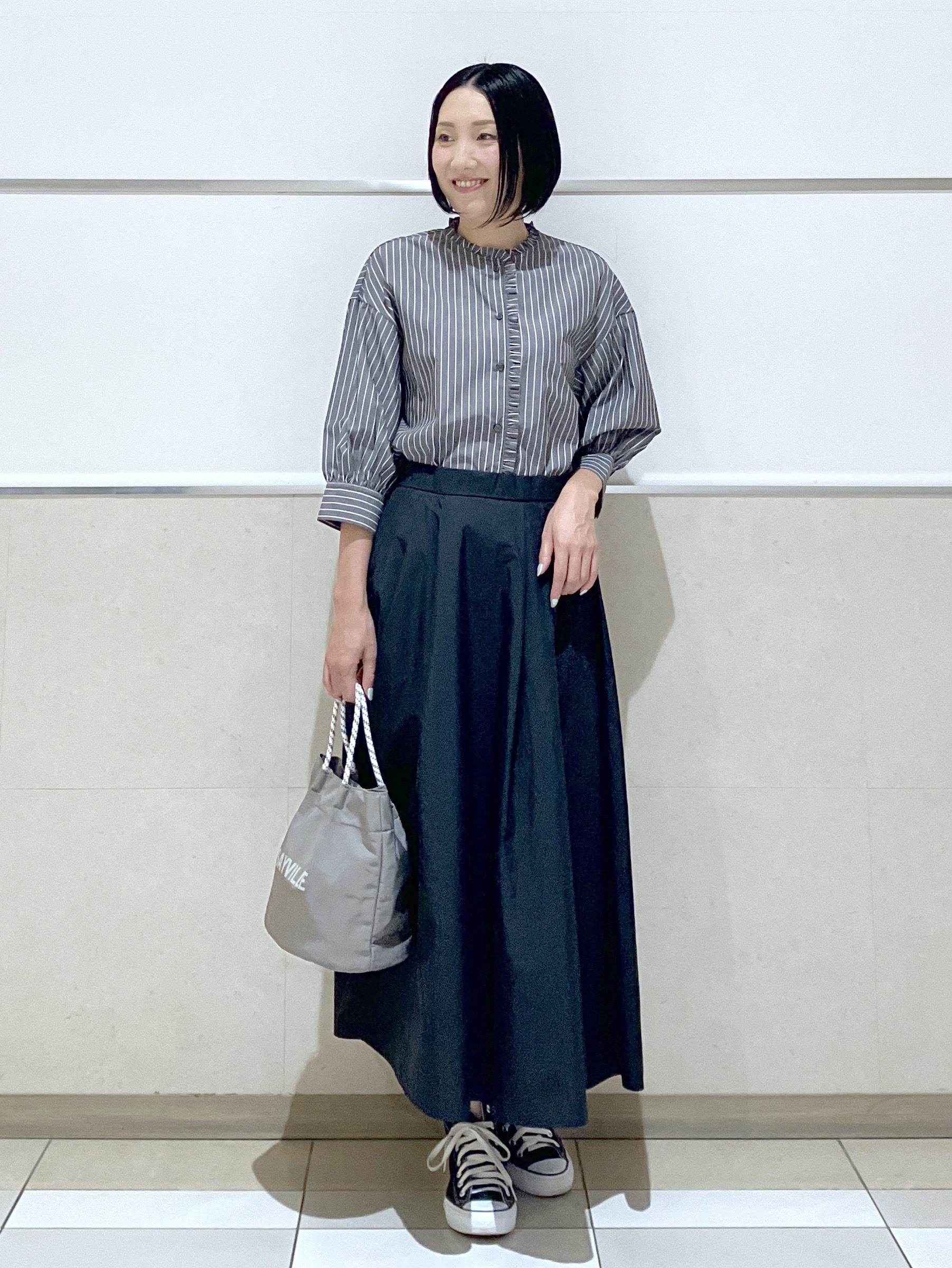 eriko さんの「Dessin｜【UVカット】ストライプフリルブラウス6分袖」を使ったコーディネート