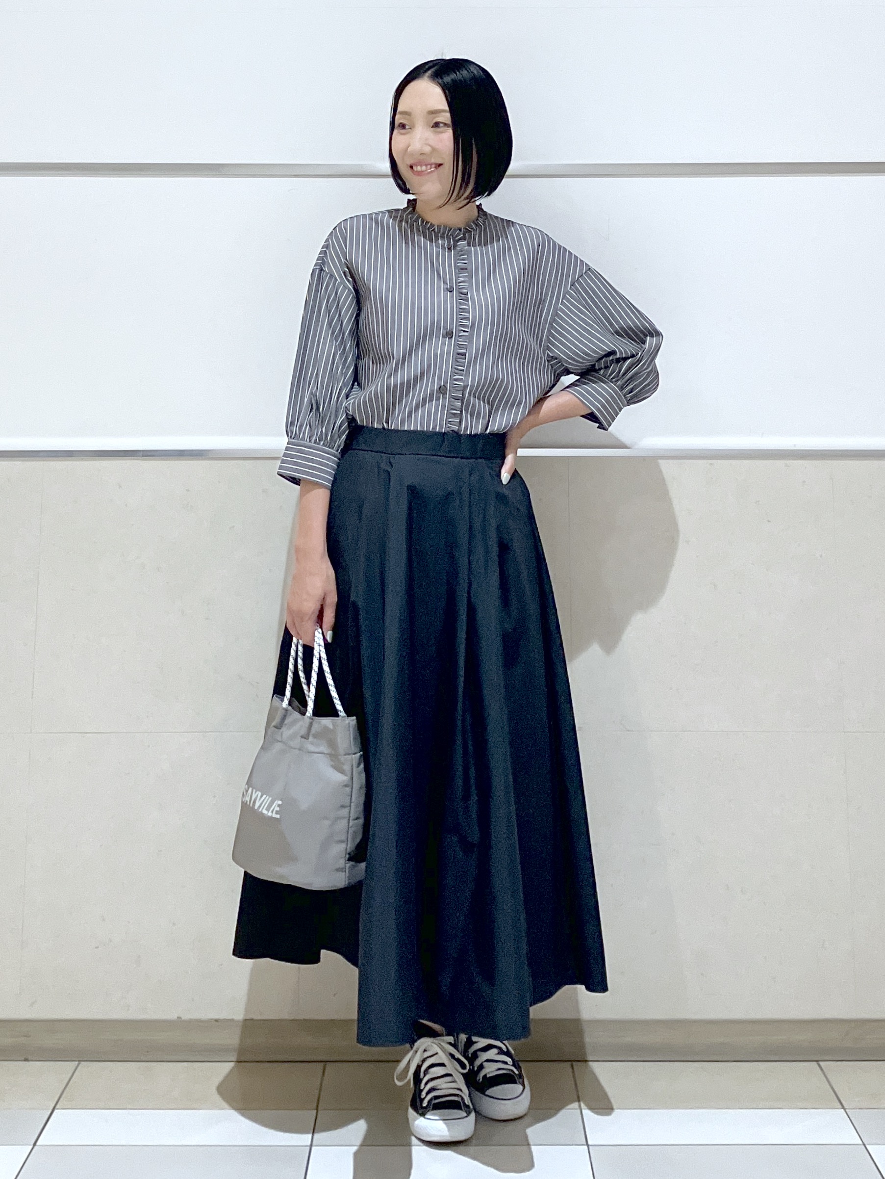 eriko さんの「Dessin｜【UVカット】ストライプフリルブラウス6分袖」を使ったコーディネート
