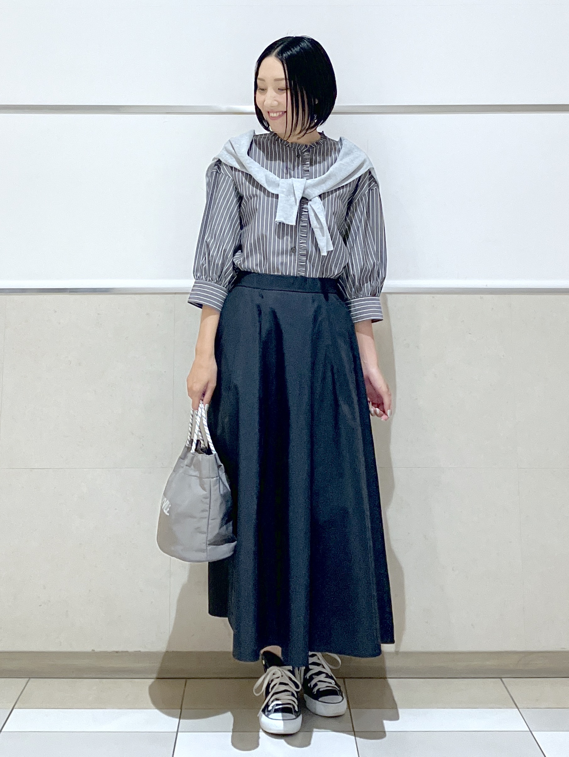 eriko さんの「Dessin｜【UVカット】ストライプフリルブラウス6分袖」を使ったコーディネート