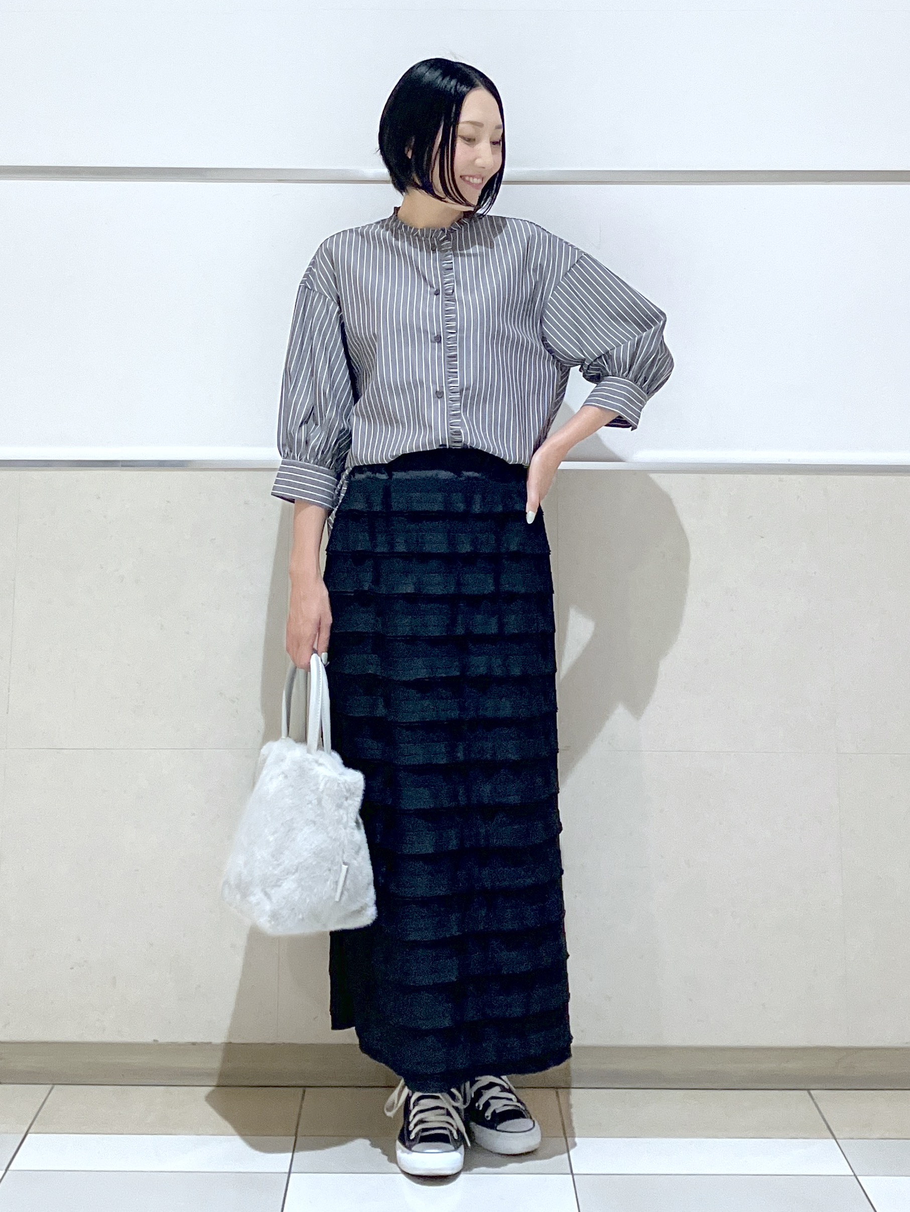 eriko さんの「Dessin｜【UVカット】ストライプフリルブラウス6分袖」を使ったコーディネート