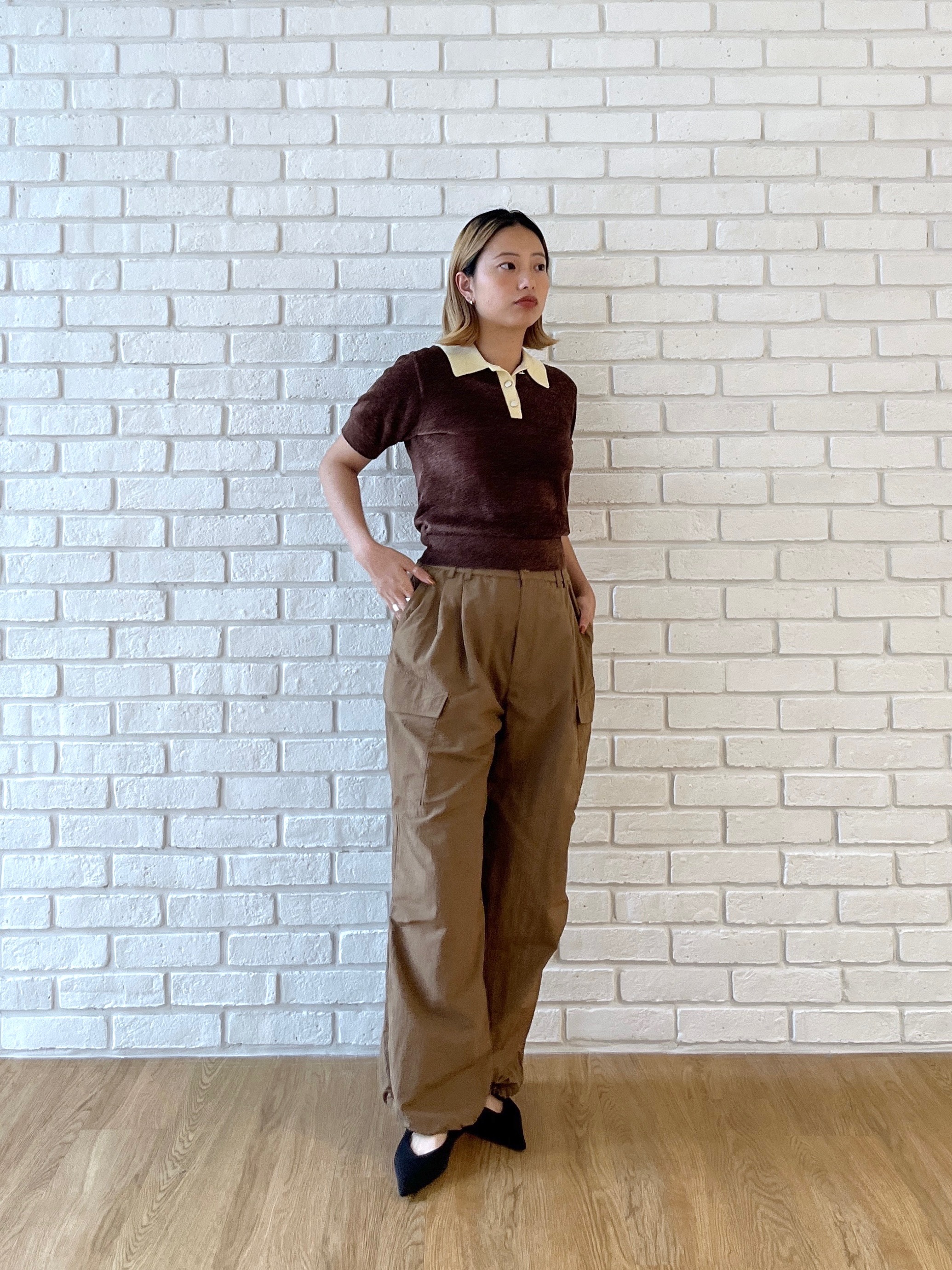 Harukaさんの「INDIVI｜バイカラーモールポロニット」を使ったコーディネート