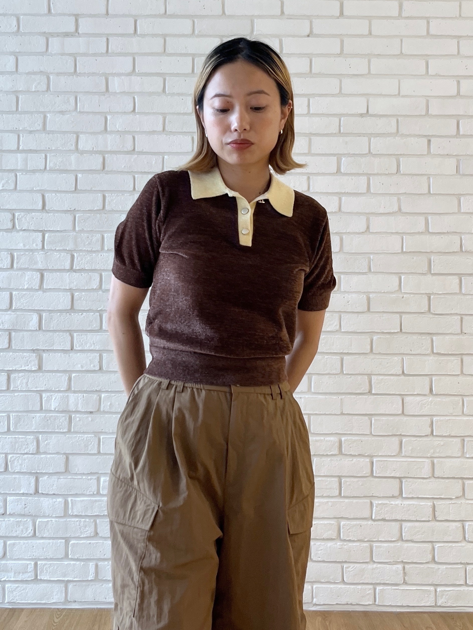 Harukaさんの「INDIVI｜バイカラーモールポロニット」を使ったコーディネート