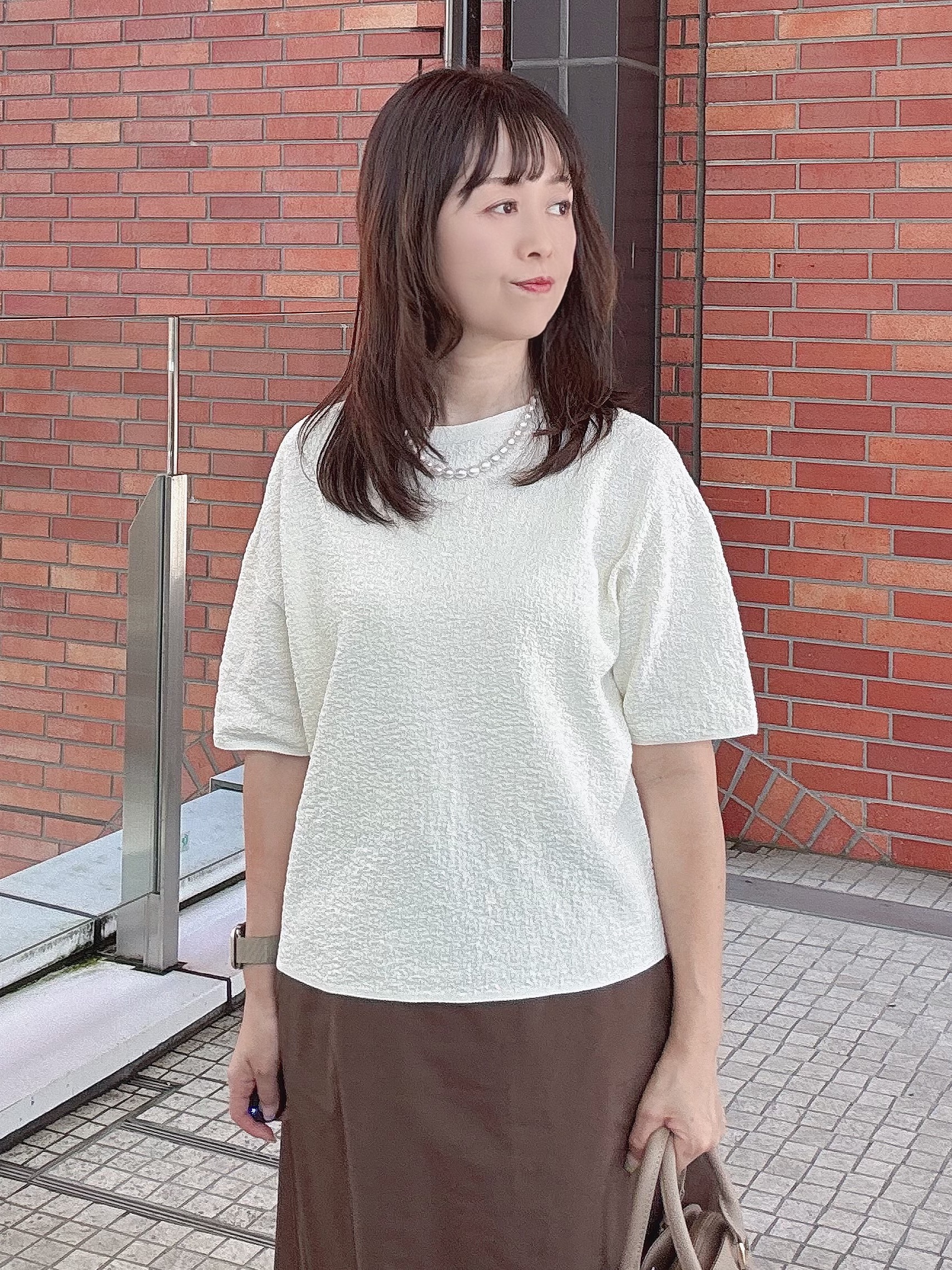makiさんの「UNTITLED｜【セットアップ可/ストレッチ性】ドライタッチニットプルオーバー」を使ったコーディネート