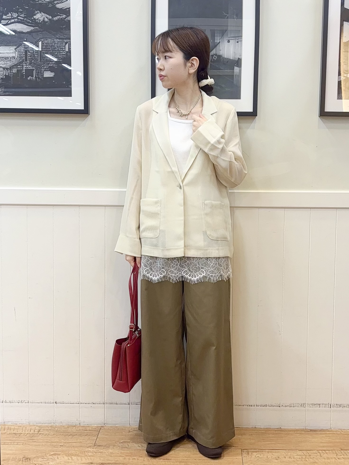 えぬさんの「SHOO･LA･RUE｜【通気性〇/セットアップ可/S-LL/洗濯機可】紫外線対策にも メッシュテーラードジャケット」を使ったコーディネート