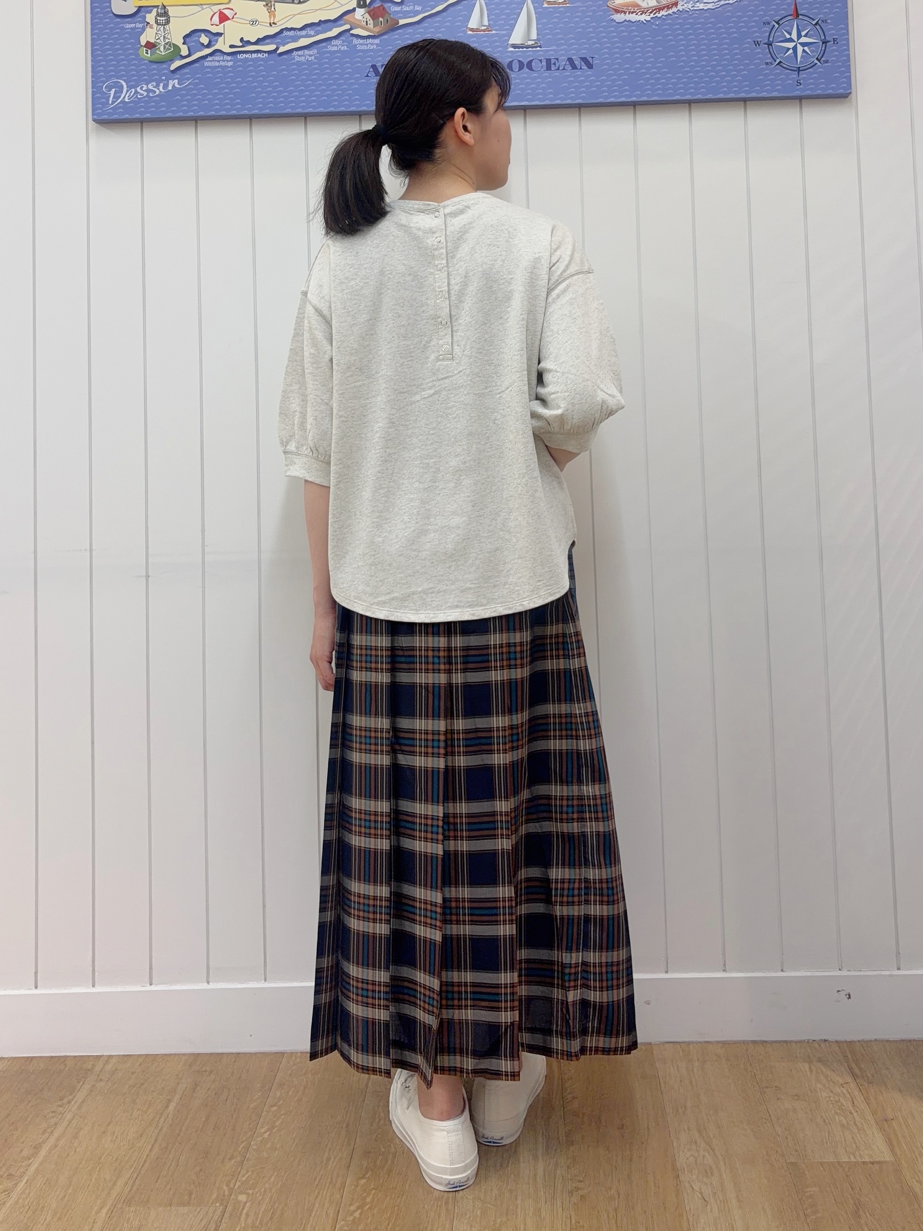 Mayaさんの「Dessin｜【高レビュー/洗える/XS-L】バックヘンリーミニ裏毛 5分袖」を使ったコーディネート