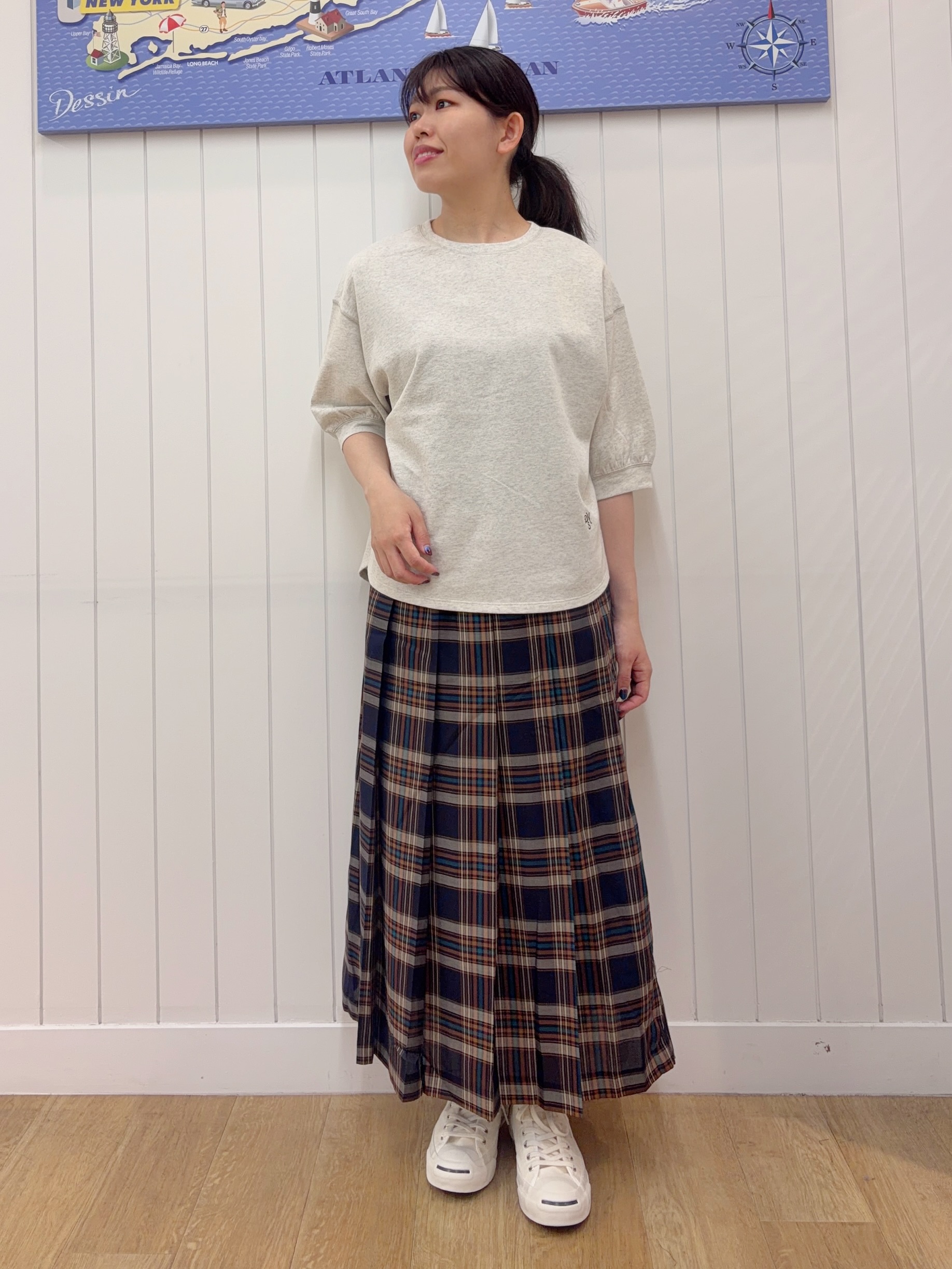 Mayaさんの「Dessin｜【高レビュー/洗える/XS-L】バックヘンリーミニ裏毛 5分袖」を使ったコーディネート