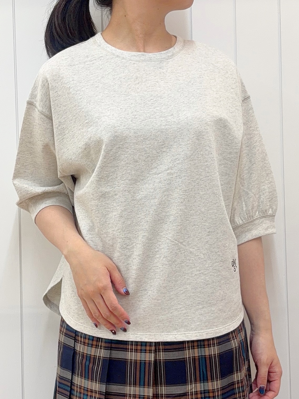 Mayaさんの「Dessin｜【高レビュー/洗える/XS-L】バックヘンリーミニ裏毛 5分袖」を使ったコーディネート