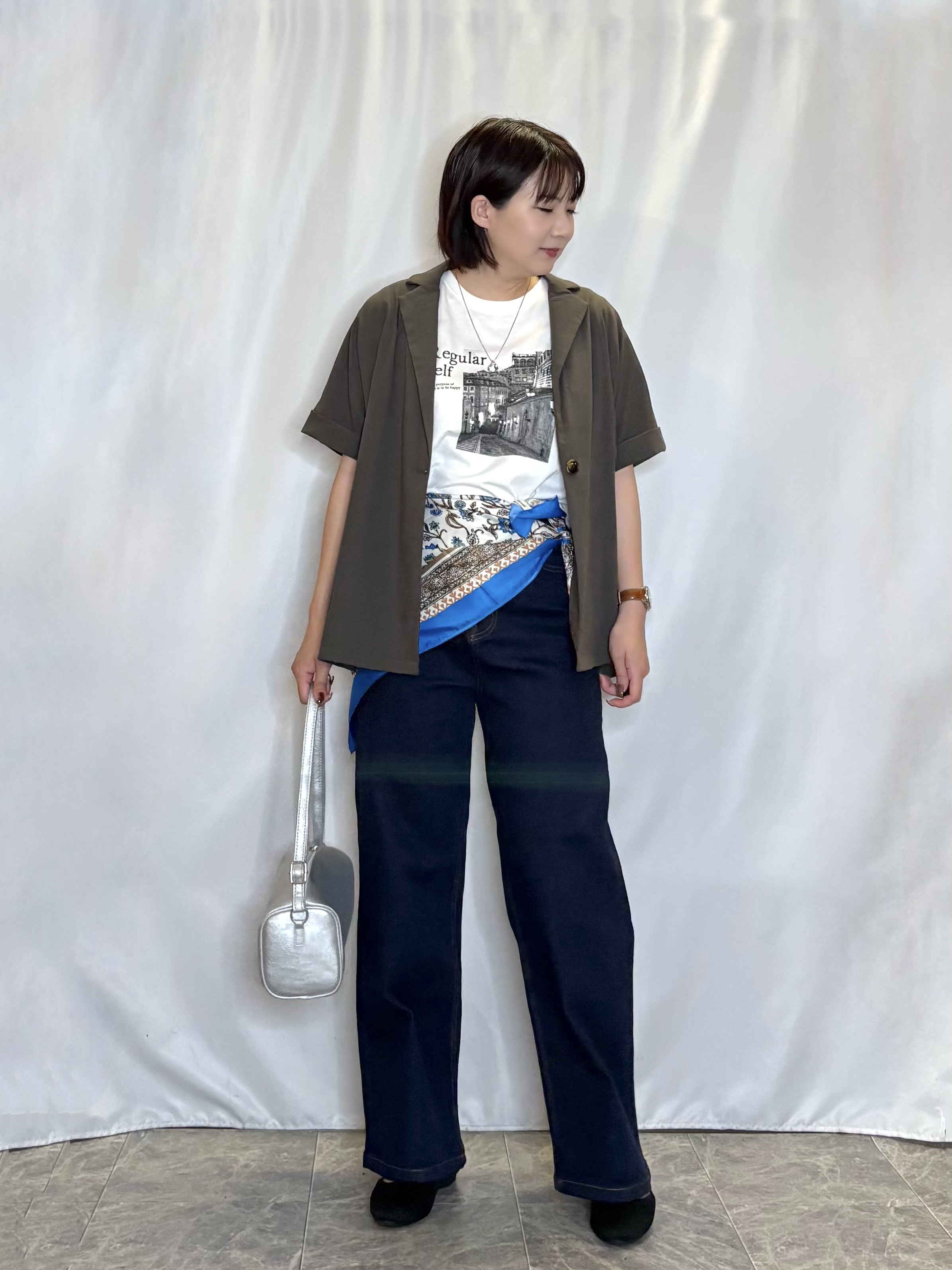 ネリさんの「SHOO･LA･RUE｜【高レビュー/洗濯機可/セットアップ可】軽凛(かろりん) 半袖ジャケット」を使ったコーディネート
