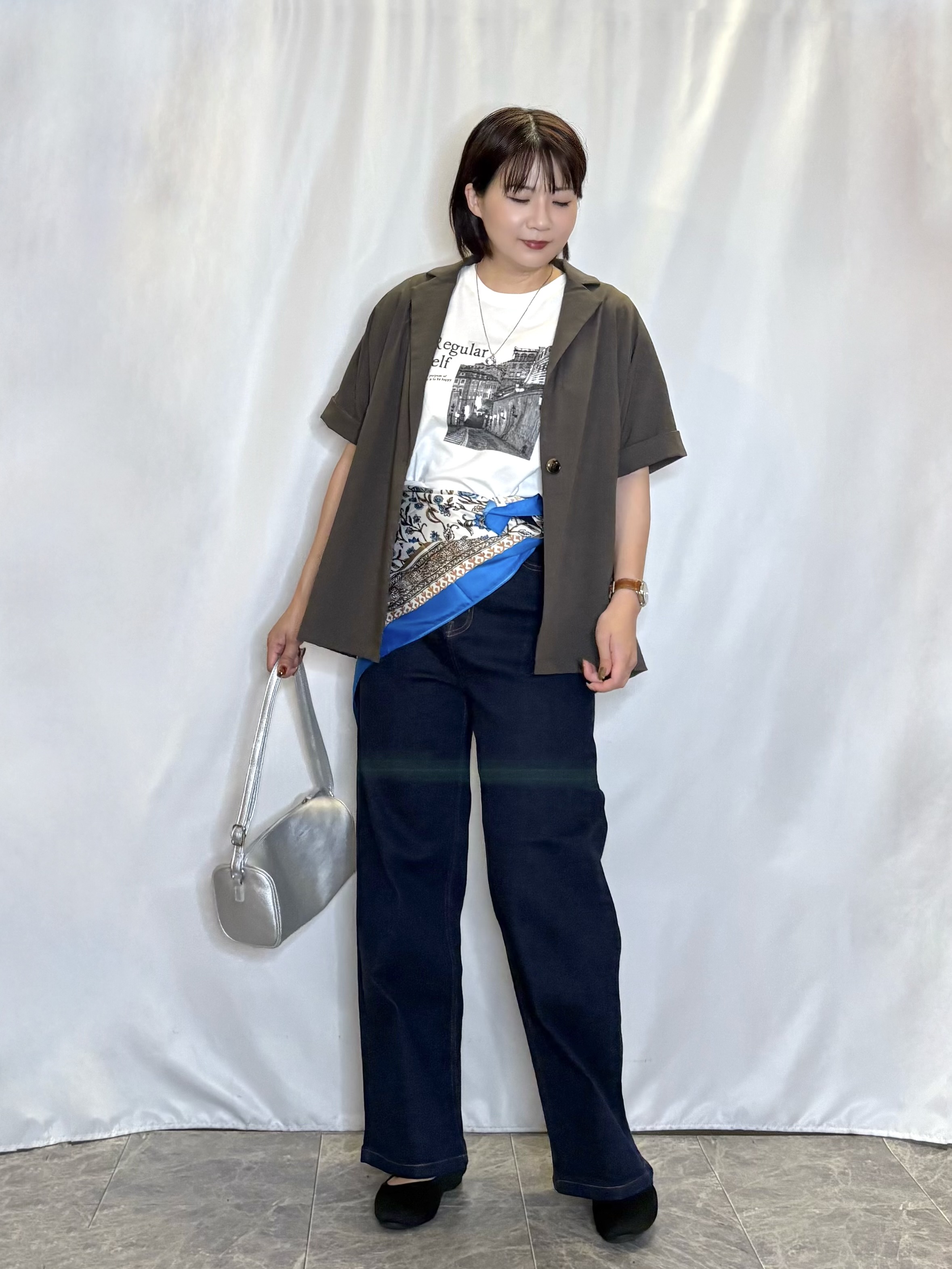 ネリさんの「SHOO･LA･RUE｜【高レビュー/洗濯機可/セットアップ可】軽凛(かろりん) 半袖ジャケット」を使ったコーディネート