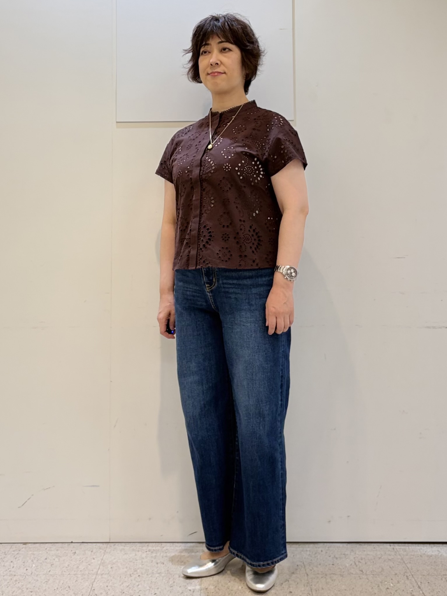 ヤスコさんの「Reflect｜【通勤◎】カットワーク刺繍レース シャツブラウス」を使ったコーディネート