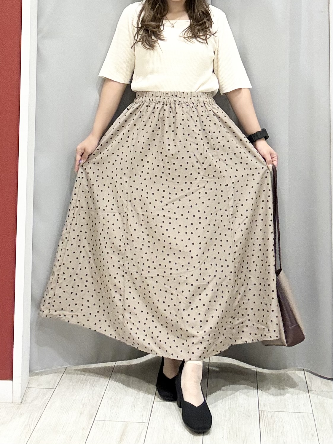 shioさんの「SHOO･LA･RUE｜【毛玉になりにくい/洗濯機可/S-LL】大人上品な 5分袖スクエアトップス」を使ったコーディネート