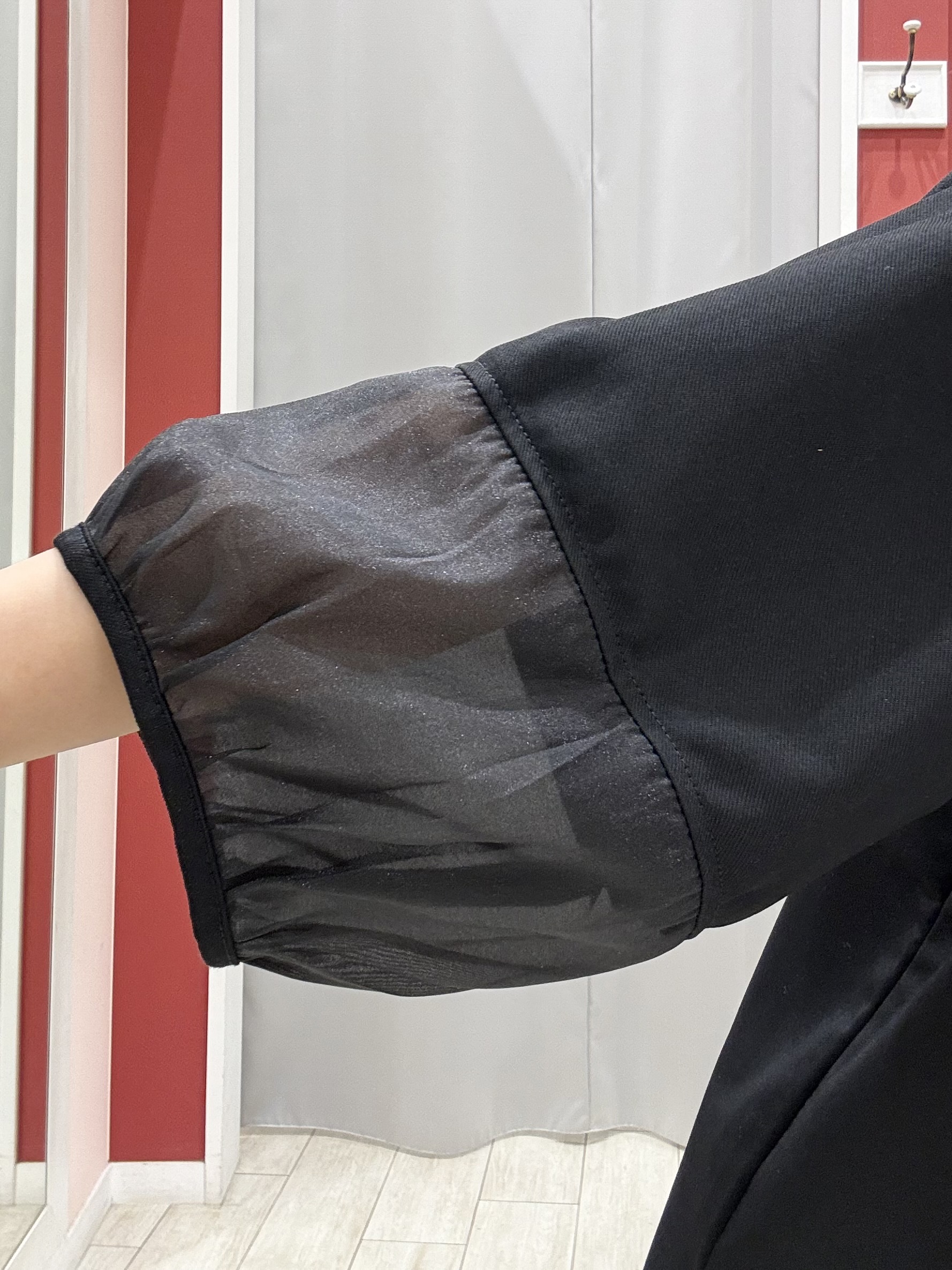 shioさんの「SHOO･LA･RUE｜【洗濯機可/S-LL】ほんのり透ける 大人のお袖シアー切り替え　ラウンドネックプルオーバー」を使ったコーディネート