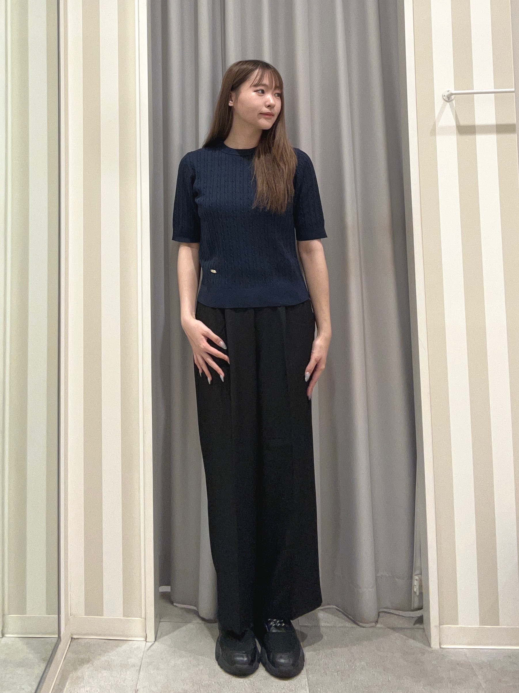 美空さんの「SHOO･LA･RUE｜【洗濯機可/S-LL】上品見え ミニケーブルニット」を使ったコーディネート