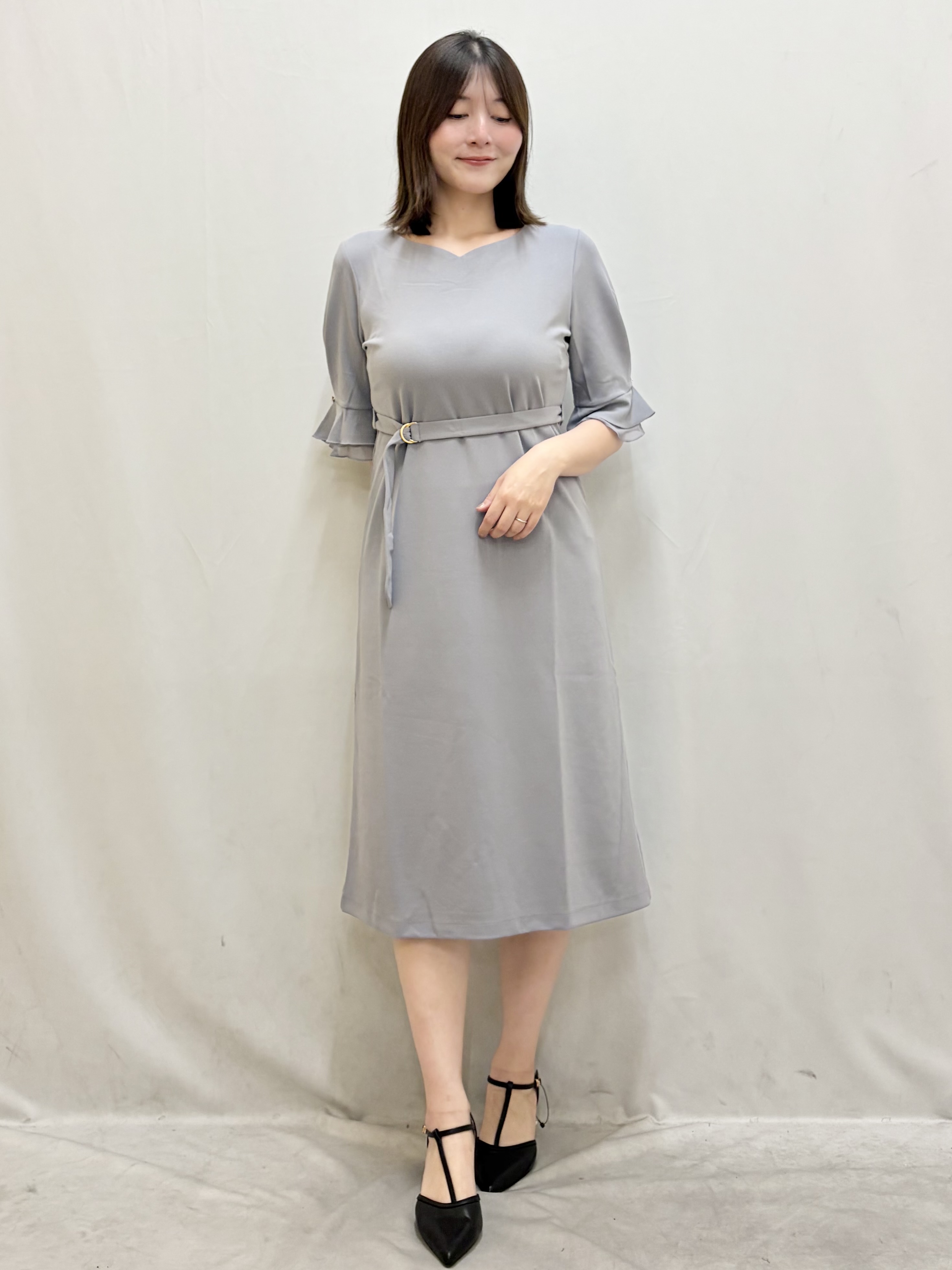 kasumiさんの「index｜【接触冷感／吸水速乾】ハートネックフレアスリーブワンピース《洗濯機OK／UVケア／ストレッチ》」を使ったコーディネート