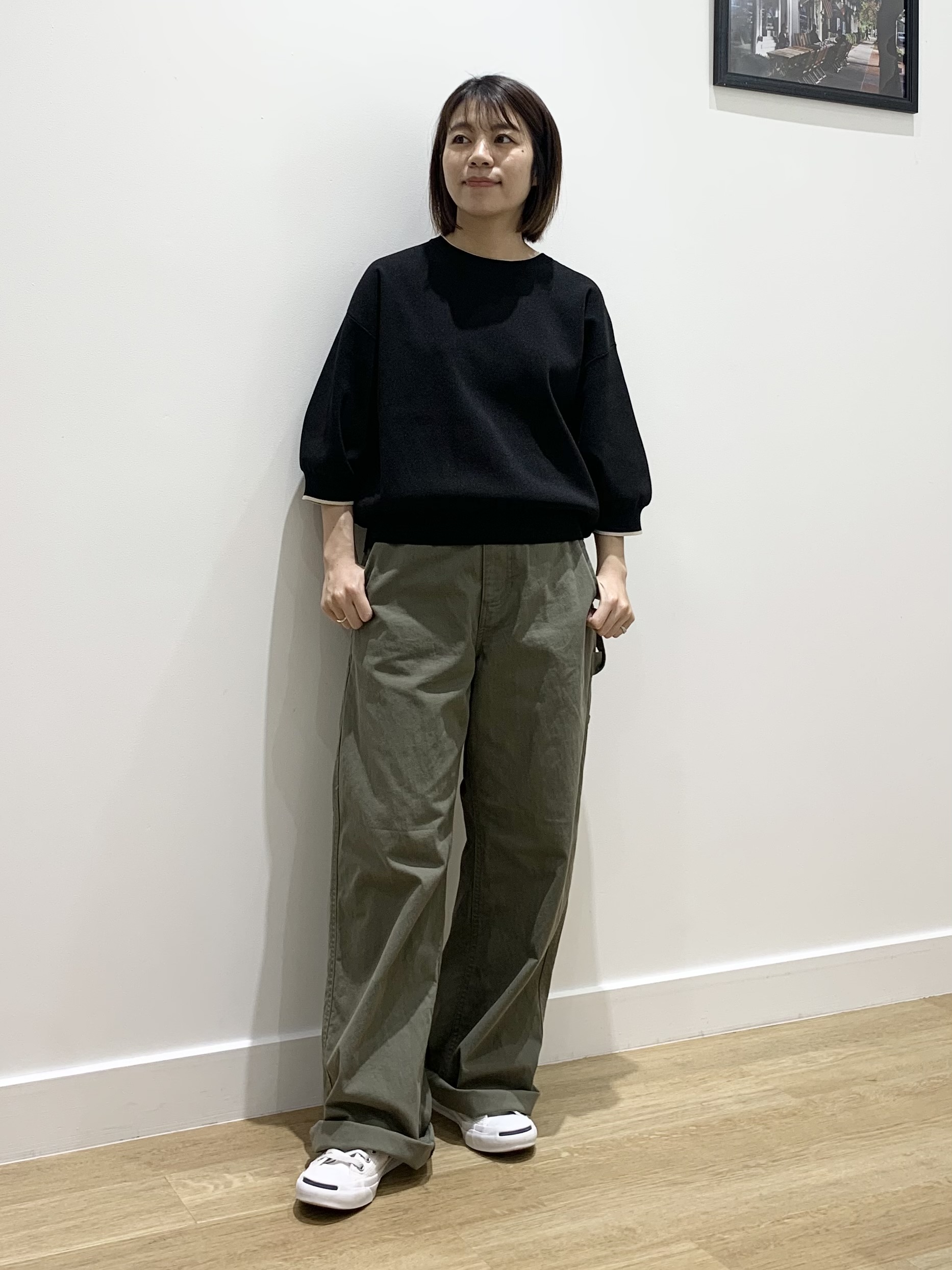 IMARIさんの「Dessin｜【高レビュー/UVカット/洗濯機OK】6分袖配色ニット」を使ったコーディネート