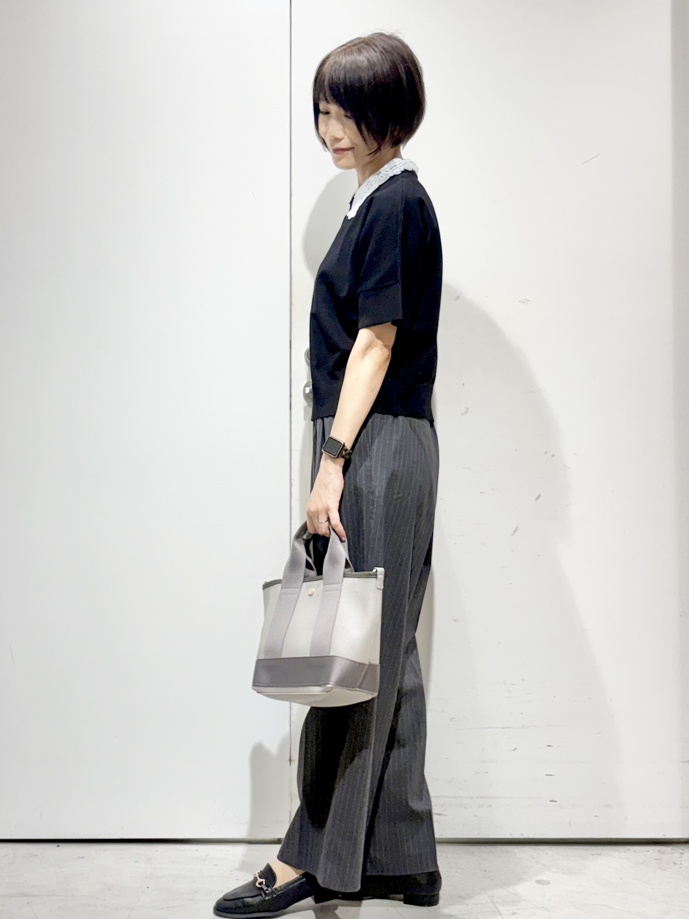 Jさんの「OPAQUE.CLIP｜【森絵梨佳さん着用】2WAY衿ドッキングニット《洗濯機OK》」を使ったコーディネート