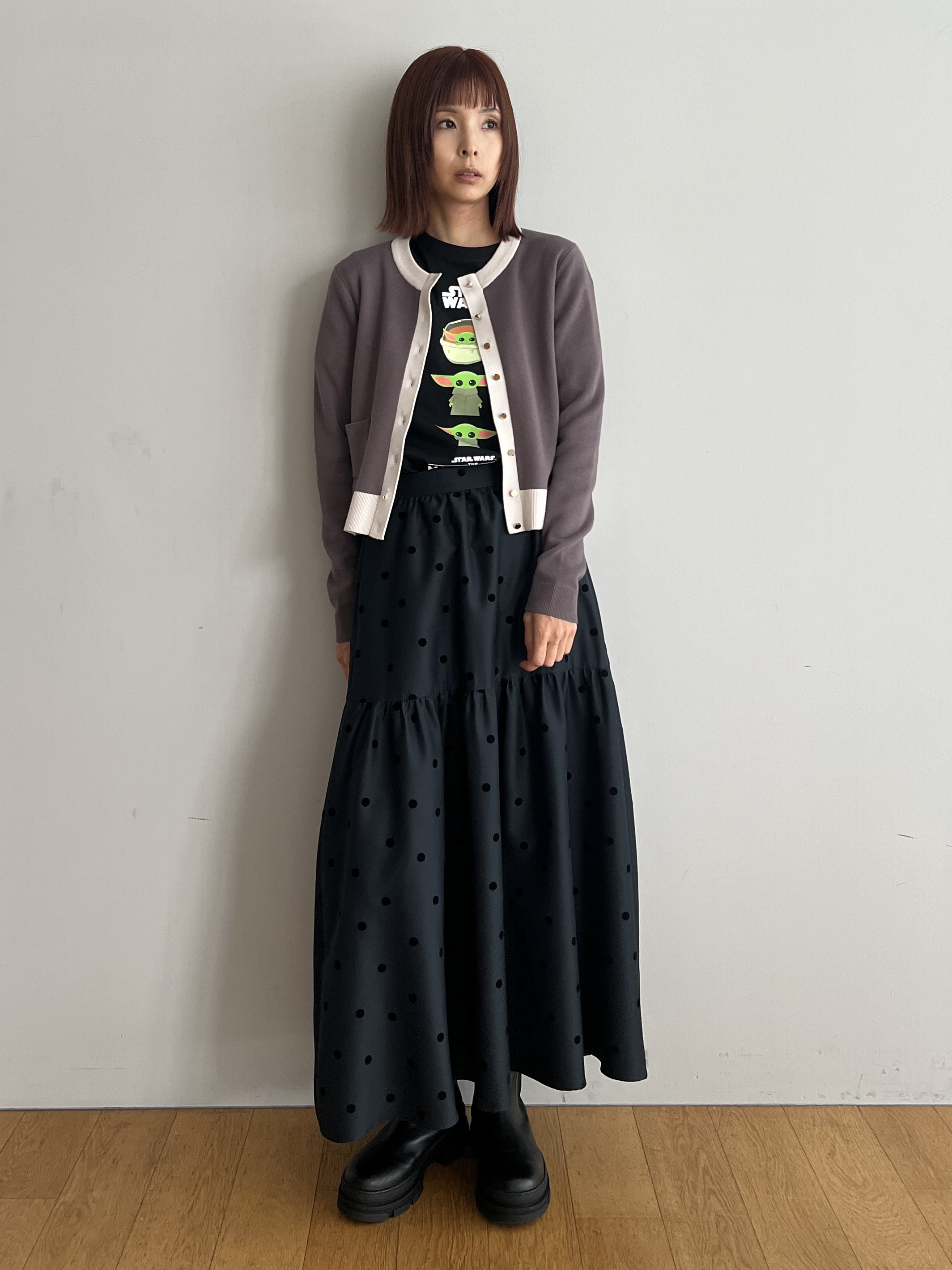 misaさんの「DRESSTERIOR｜【マシンウォッシャブル】コットンカシミヤバイカラーカーディガン」を使ったコーディネート