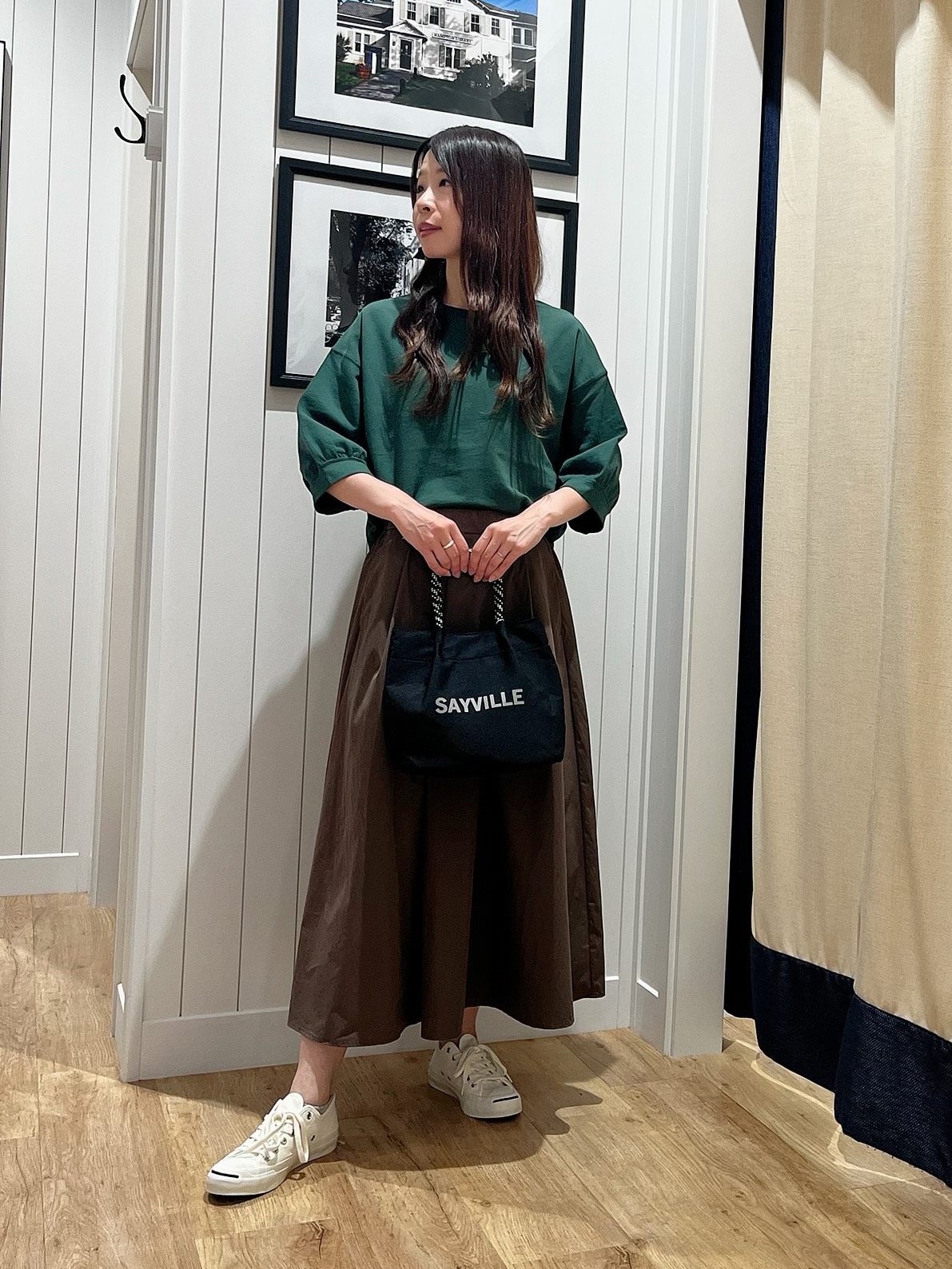 mihoさんの「Dessin｜バックヘンリーカットソー5分袖」を使ったコーディネート