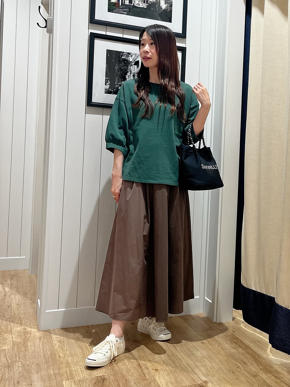 mihoさんの「Dessin｜バックヘンリーカットソー5分袖」を使ったコーディネート