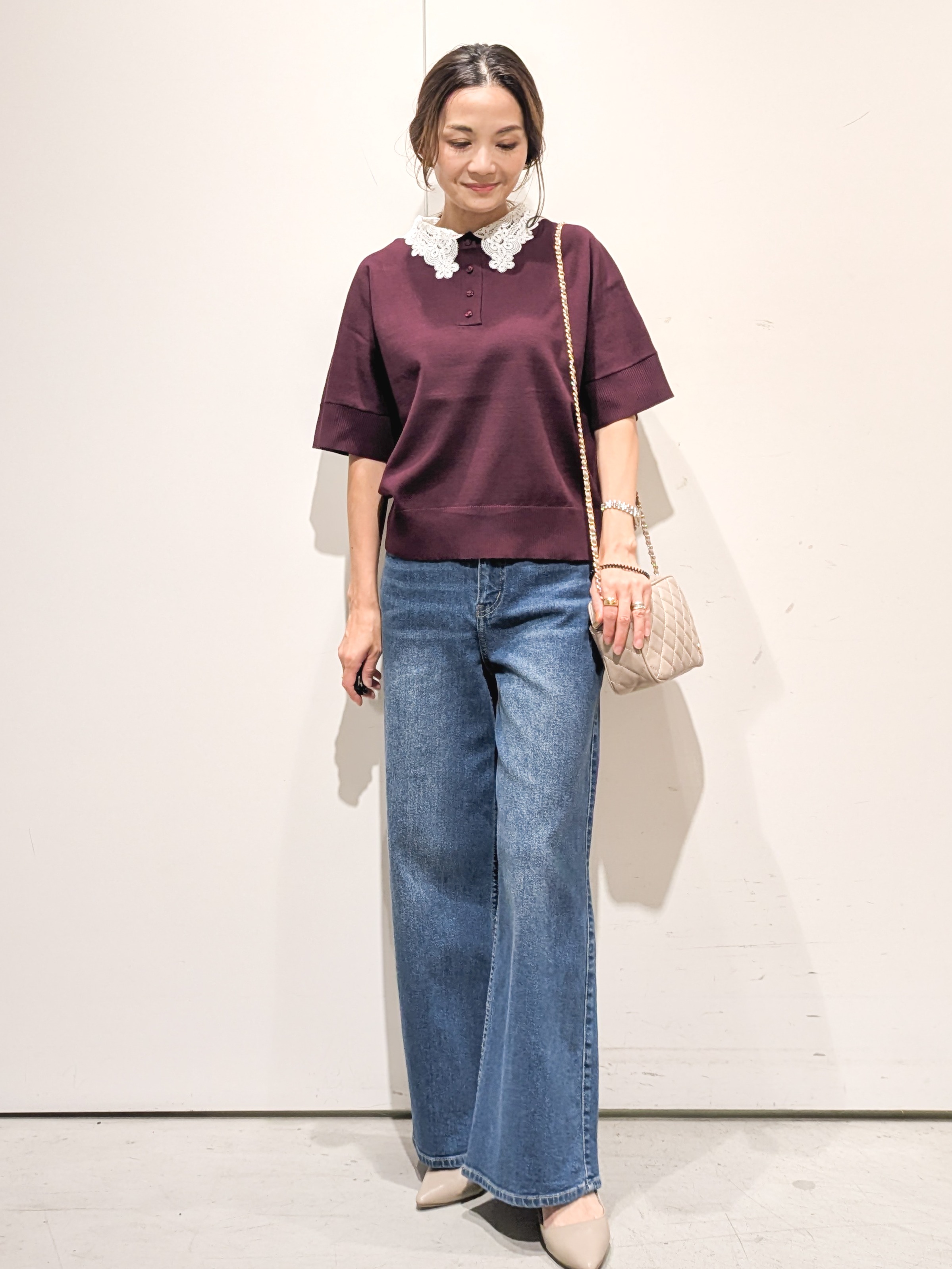 machiさんの「OPAQUE.CLIP｜【森絵梨佳さん着用】2WAY衿ドッキングニット《洗濯機OK》」を使ったコーディネート