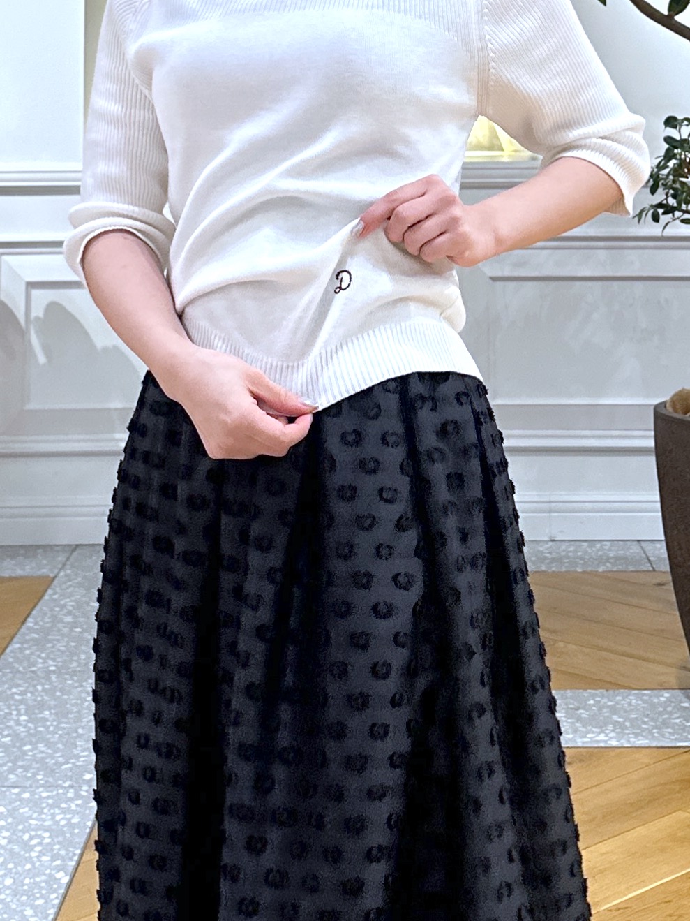 なべこさんの「DRESSTERIOR｜【接触冷感】クールタッチ ハーフスリーブニット」を使ったコーディネート