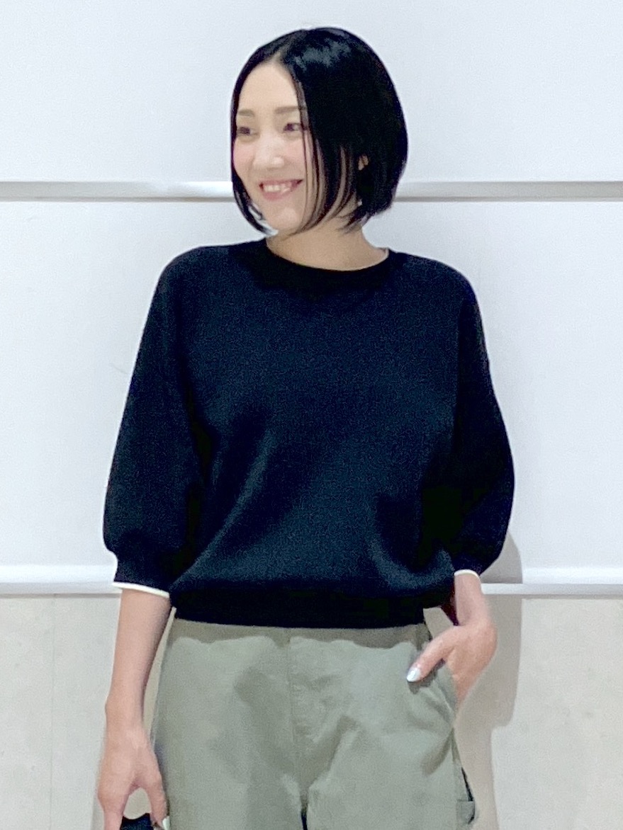 eriko さんの「Dessin｜【UVカット/マシンウォッシャブル】6分袖配色ニット」を使ったコーディネート