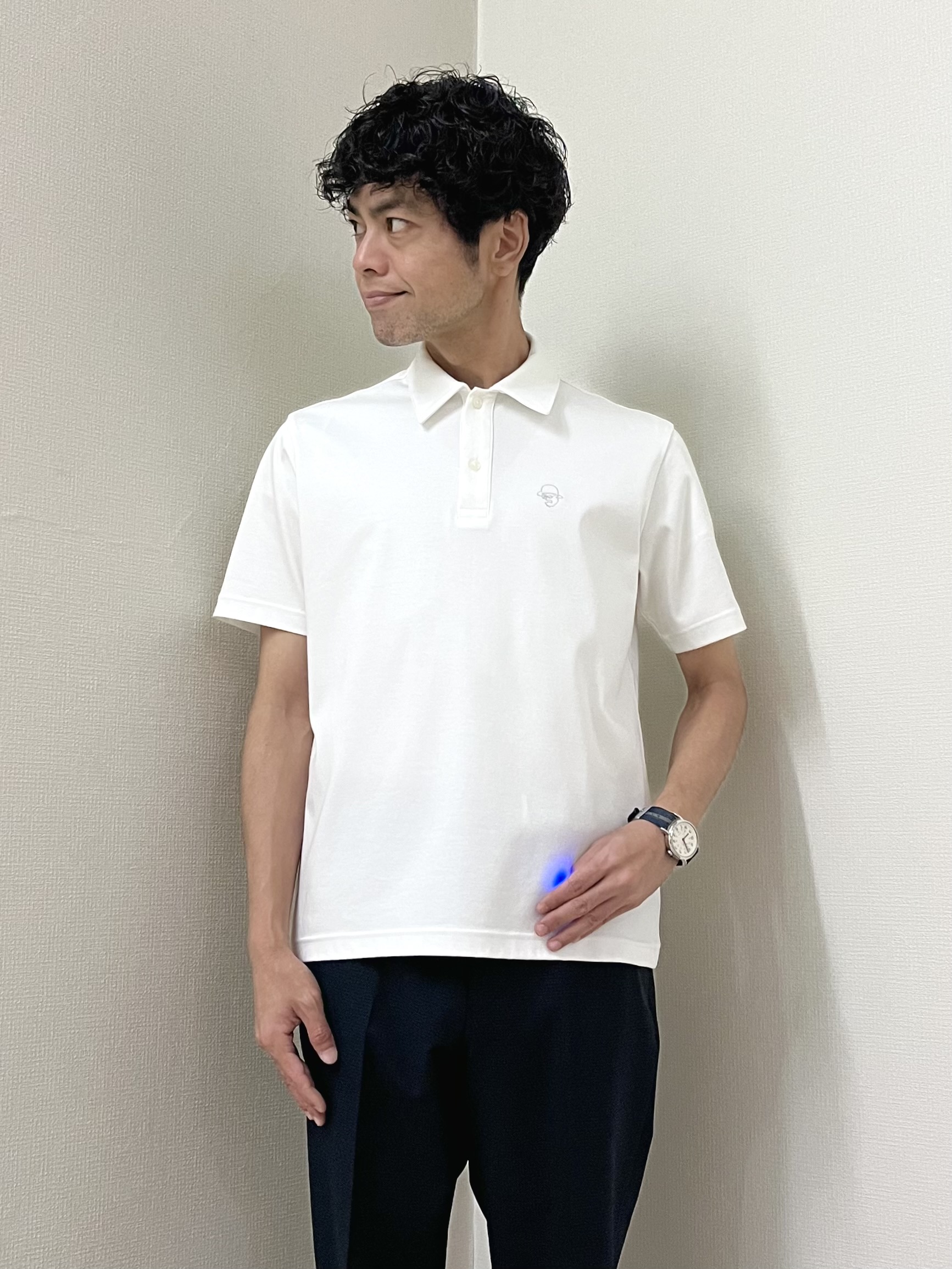URAさんの「TAKEO KIKUCHI｜【接触冷感】アイスクリアコットン ワンポイント ポロシャツ」を使ったコーディネート