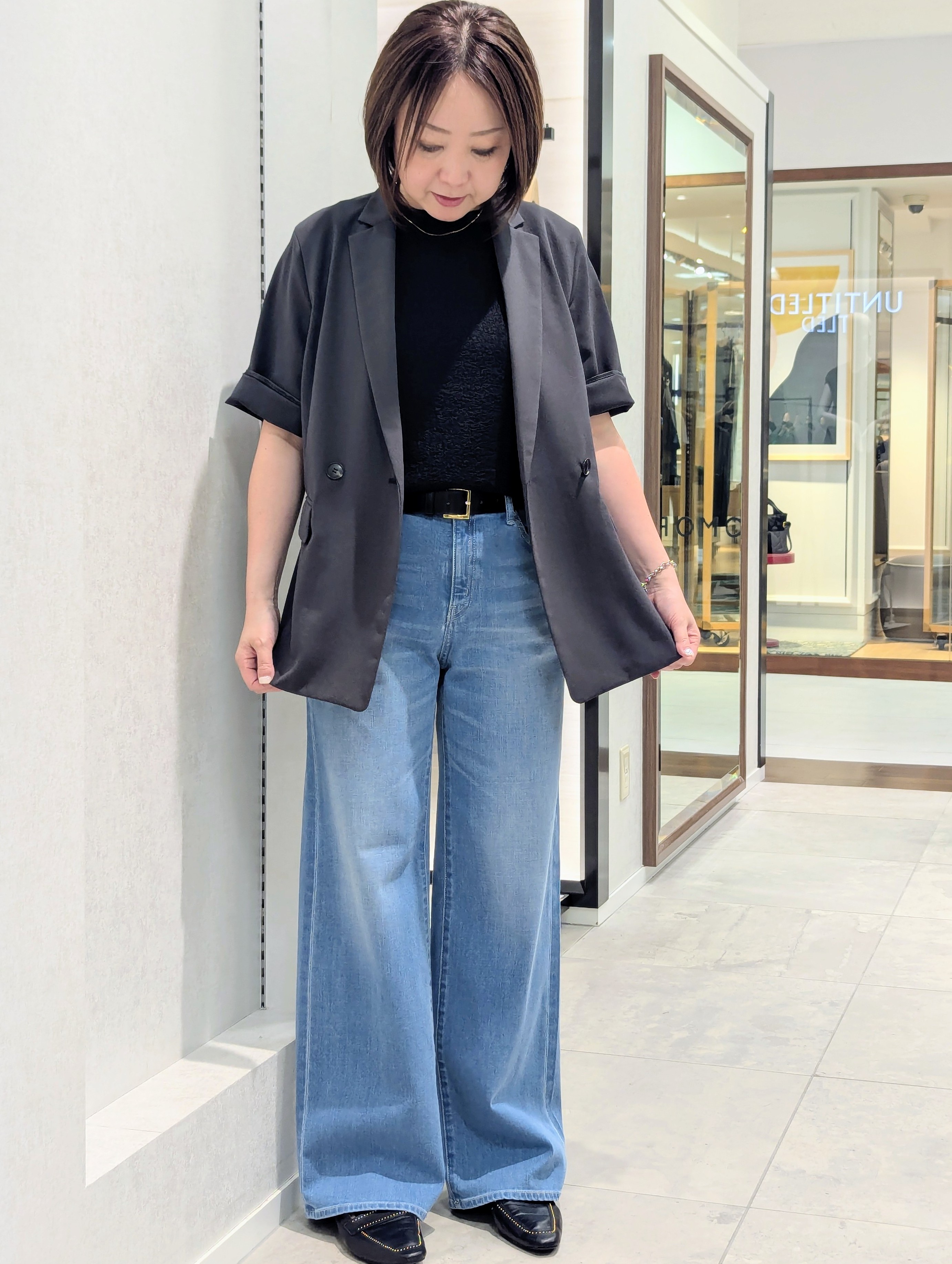 odaさんの「UNTITLED｜【秋の通勤羽織/セットアップ可/UVカット】エアリークール半袖ジャケット」を使ったコーディネート