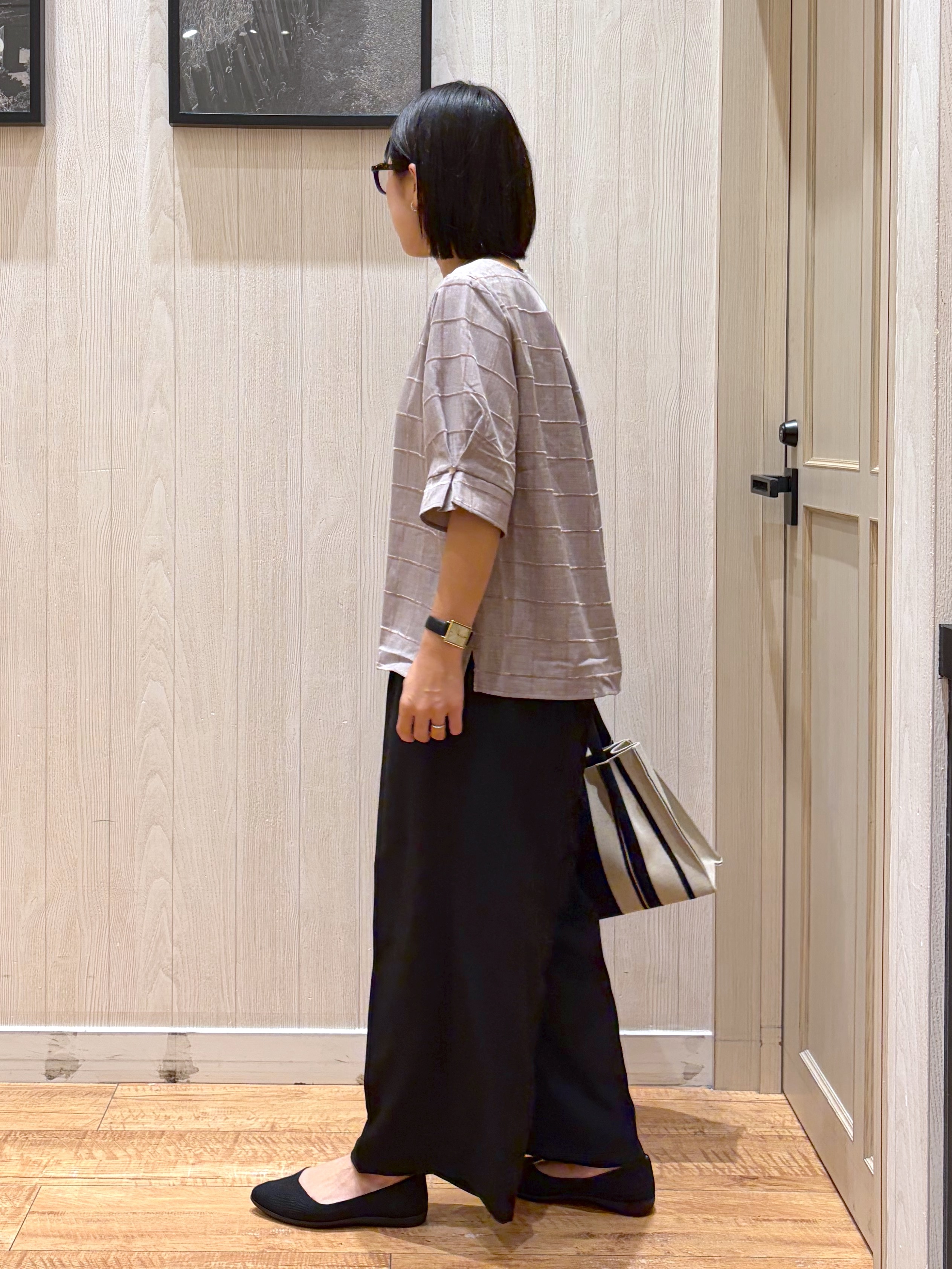 shirayuuuさんの「SHOO･LA･RUE｜【セットアップ可/S-LL】1枚で秋気分 モールチェックタックスリーブ ブラウス」を使ったコーディネート