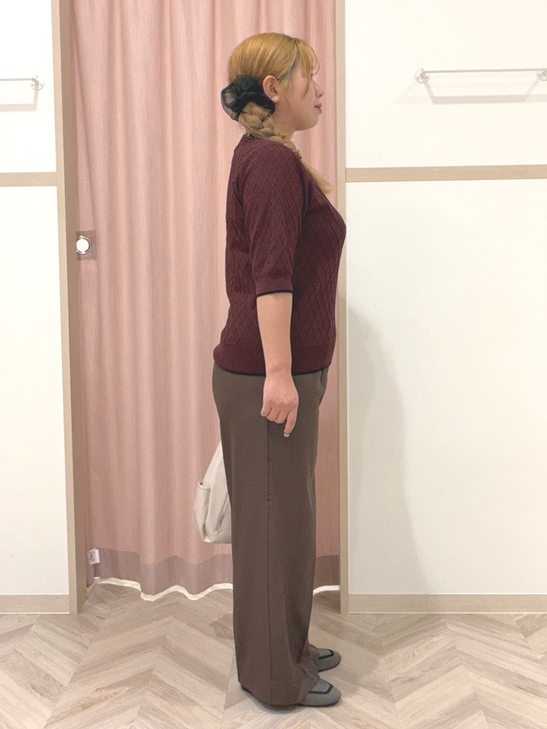 まちゃんなちゃんさんの「SHOO･LA･RUE｜【毛玉になりにくい/S-LL/洗濯機可】ダイヤ柄が上品 二の腕隠せる5分袖ニット」を使ったコーディネート