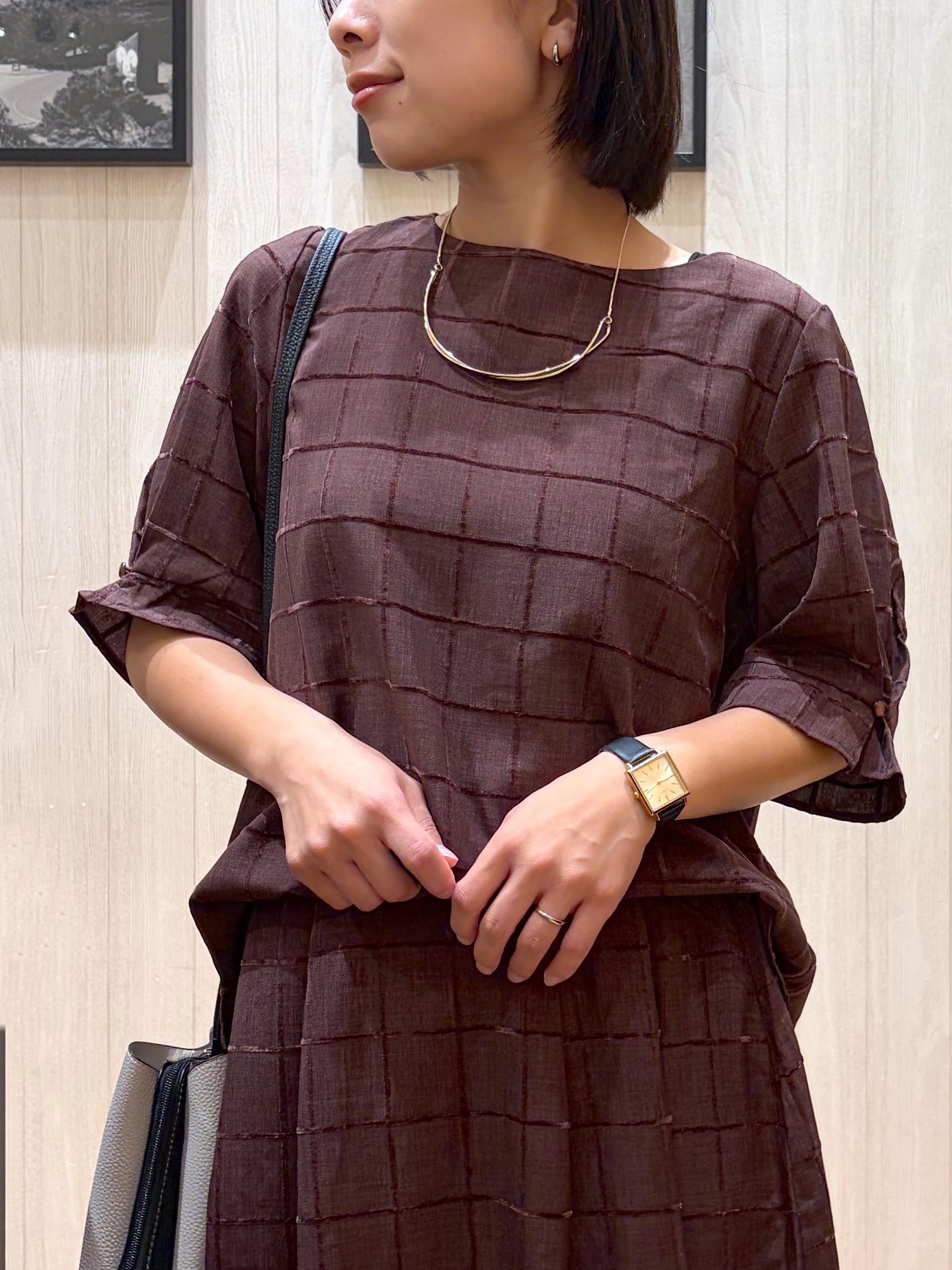 shirayuuuさんの「SHOO･LA･RUE｜【セットアップ可/S-LL】1枚で秋気分 モールチェックタックスリーブ ブラウス」を使ったコーディネート