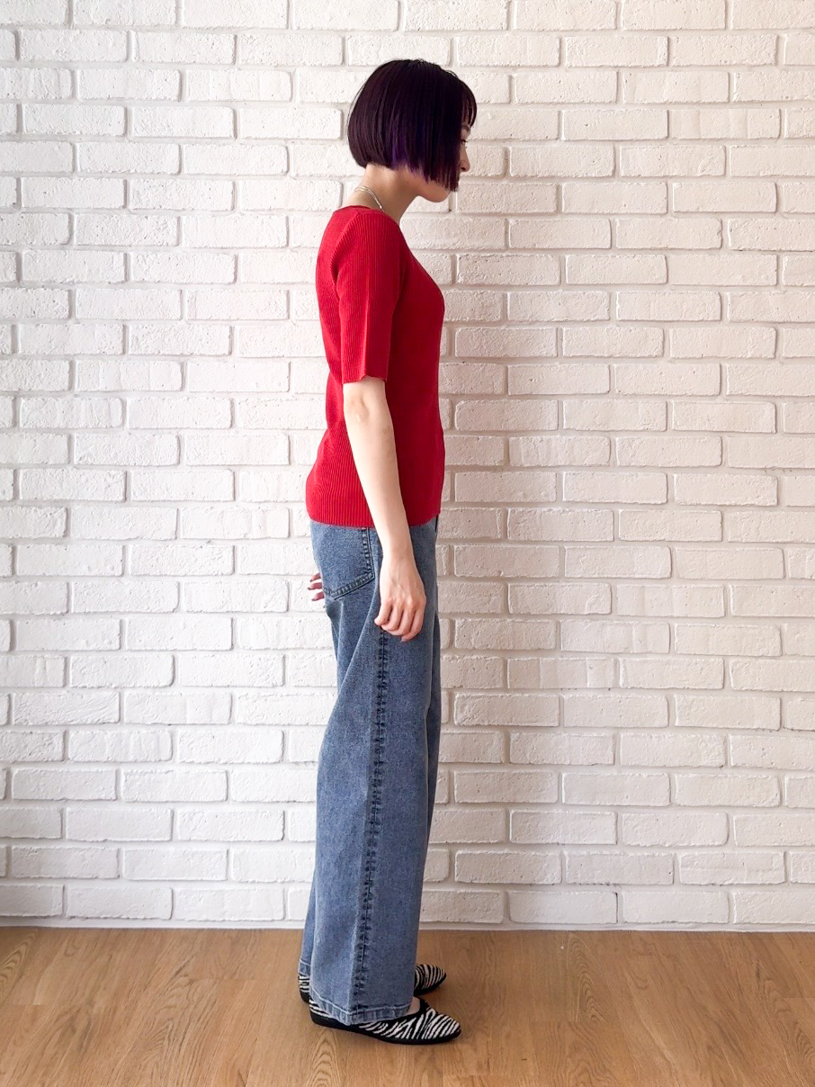 𝐜𝐡𝐢𝐤𝐚さんの「SHOO･LA･RUE｜【毛玉になりにくい/洗濯機可/S-LL】大人上品な 5分袖スクエアトップス」を使ったコーディネート