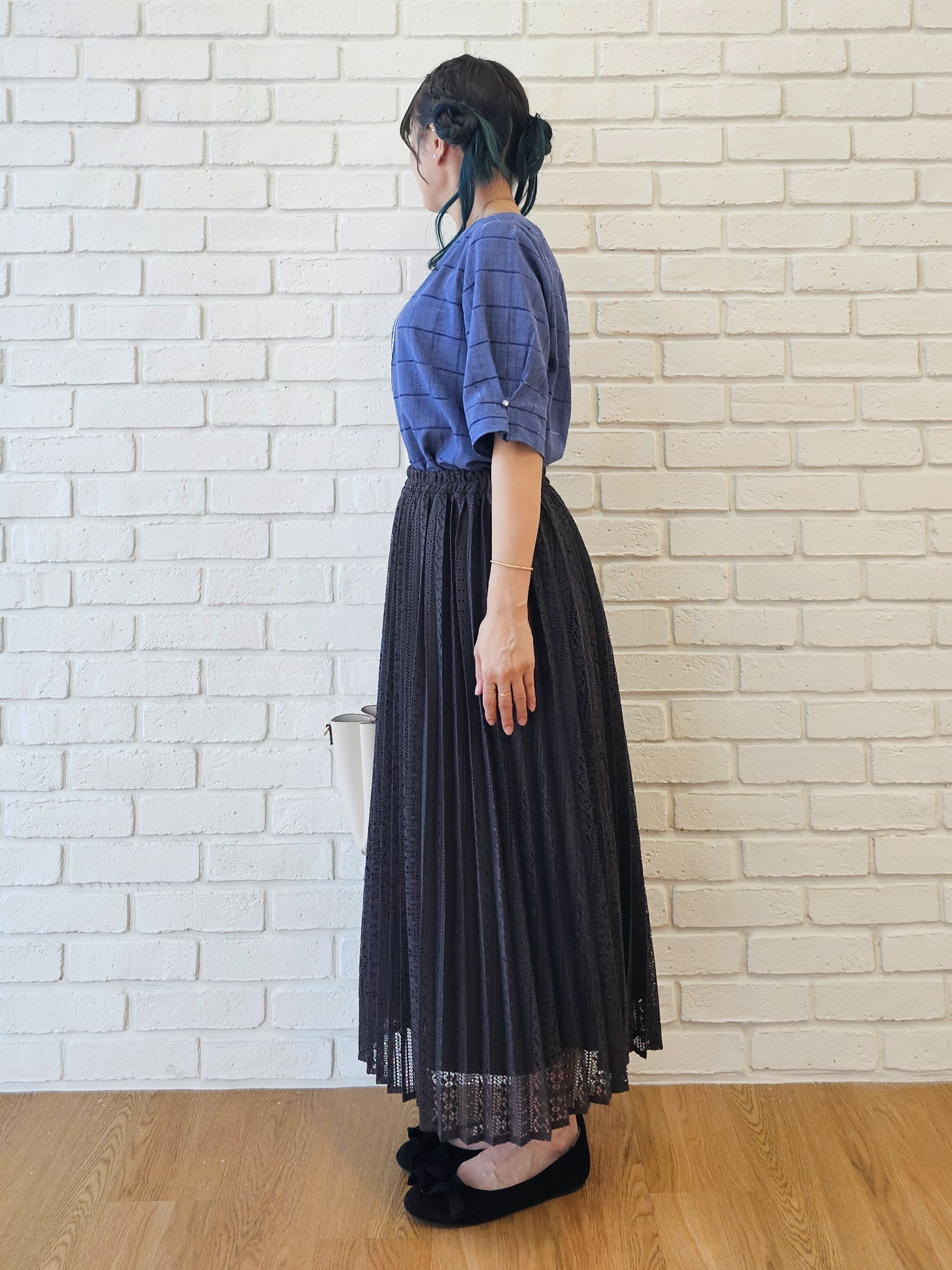 ゆゆさんの「SHOO･LA･RUE｜【セットアップ可/S-LL】1枚で秋気分 モールチェックタックスリーブ ブラウス」を使ったコーディネート