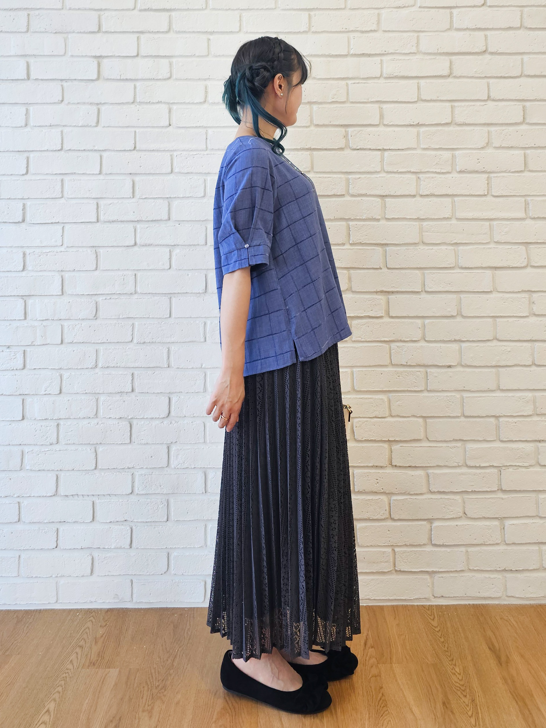 ゆゆさんの「SHOO･LA･RUE｜【セットアップ可/S-LL】1枚で秋気分 モールチェックタックスリーブ ブラウス」を使ったコーディネート
