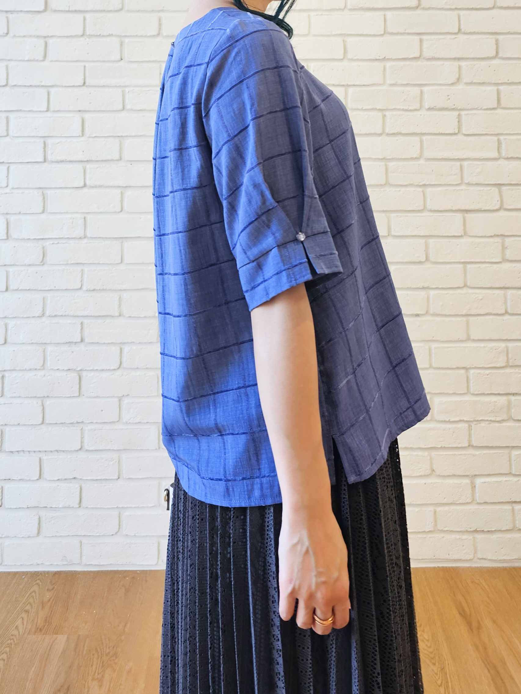 ゆゆさんの「SHOO･LA･RUE｜【セットアップ可/S-LL】1枚で秋気分 モールチェックタックスリーブ ブラウス」を使ったコーディネート