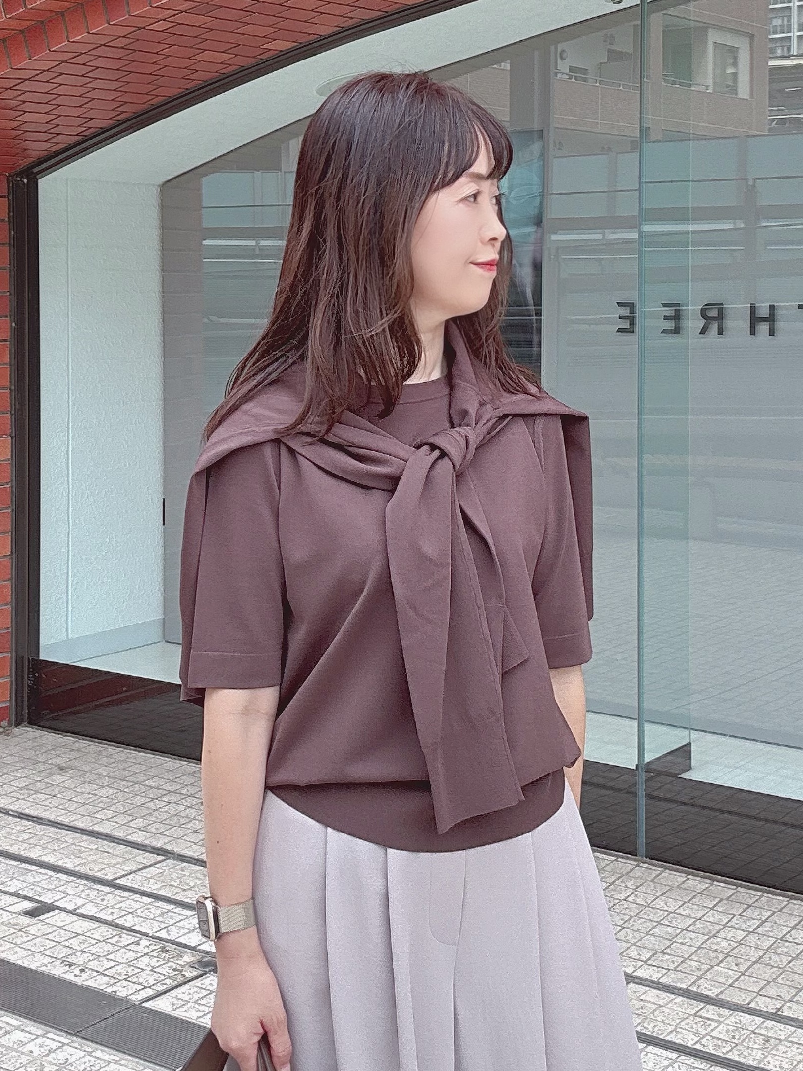 makiさんの「UNTITLED｜【アンサンブル可能/秋羽織り】コンパクトニットカーディガン」を使ったコーディネート