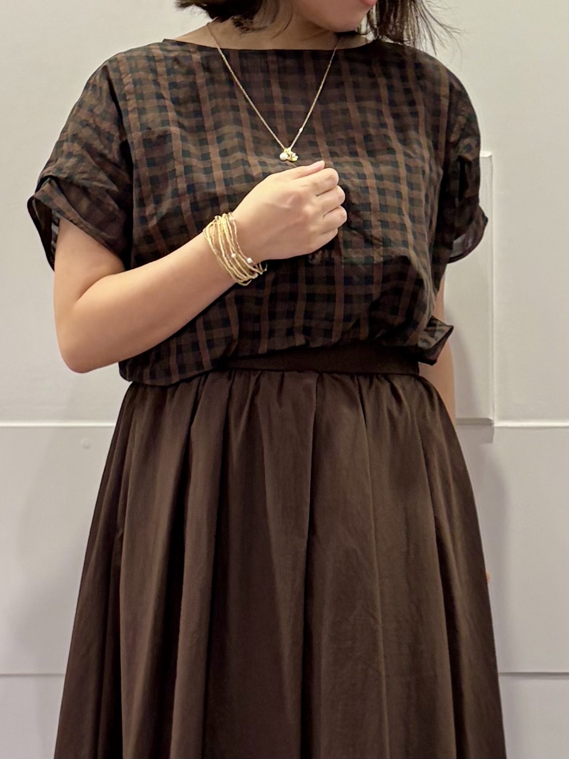 TOKOさんの「UNTITLED｜【秋めきシャツ/体型カバー】シアーチェックブラウス」を使ったコーディネート